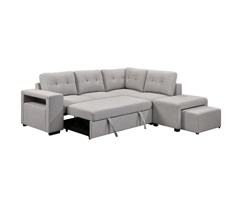 Mikayla 3 Piece Sectional w Pull Out Sleeper Light Grey Fabric