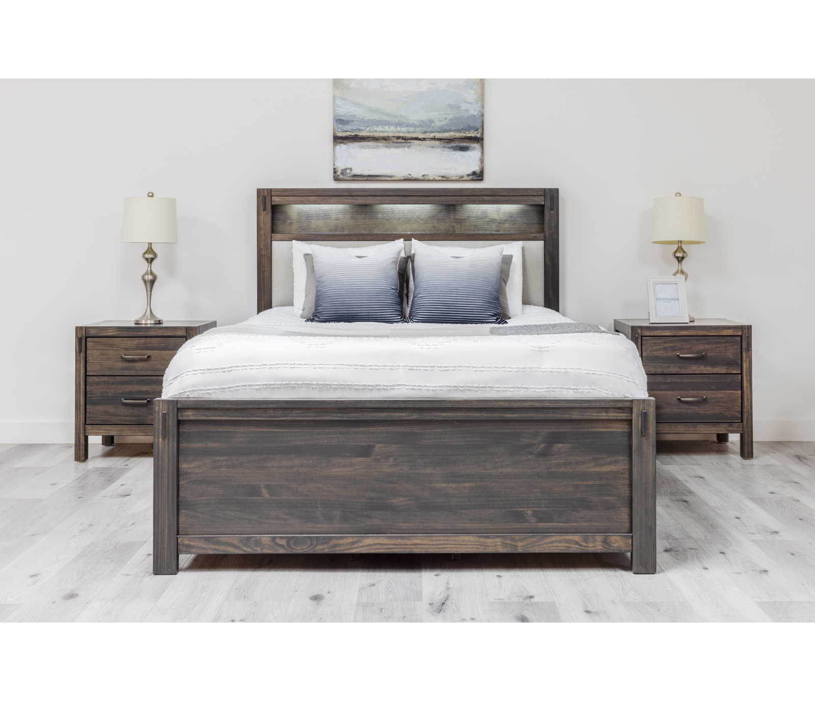 Stella Upholstered Storage Bed w/ LED Lights - Charcoal - Custom