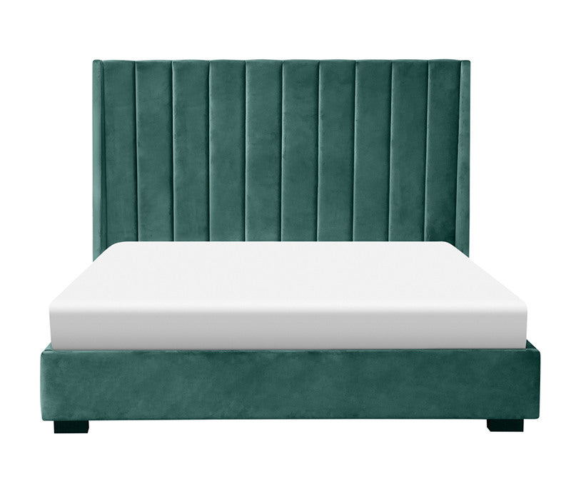 Row Upholstered Bed -  Emerald Green Fabric - Custom