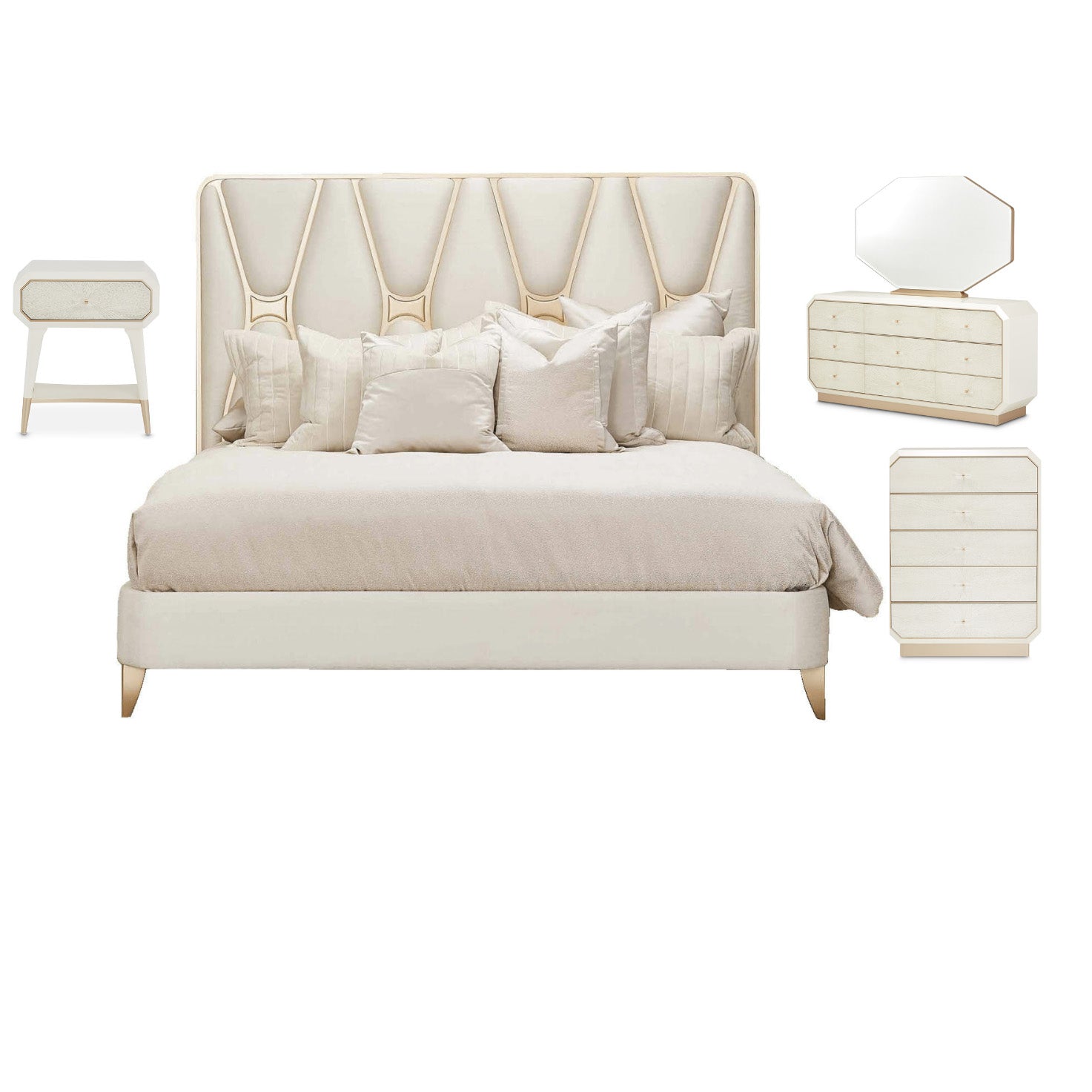 La Rachelle 7-Piece Bedroom Set - Medium Champagne Fabric