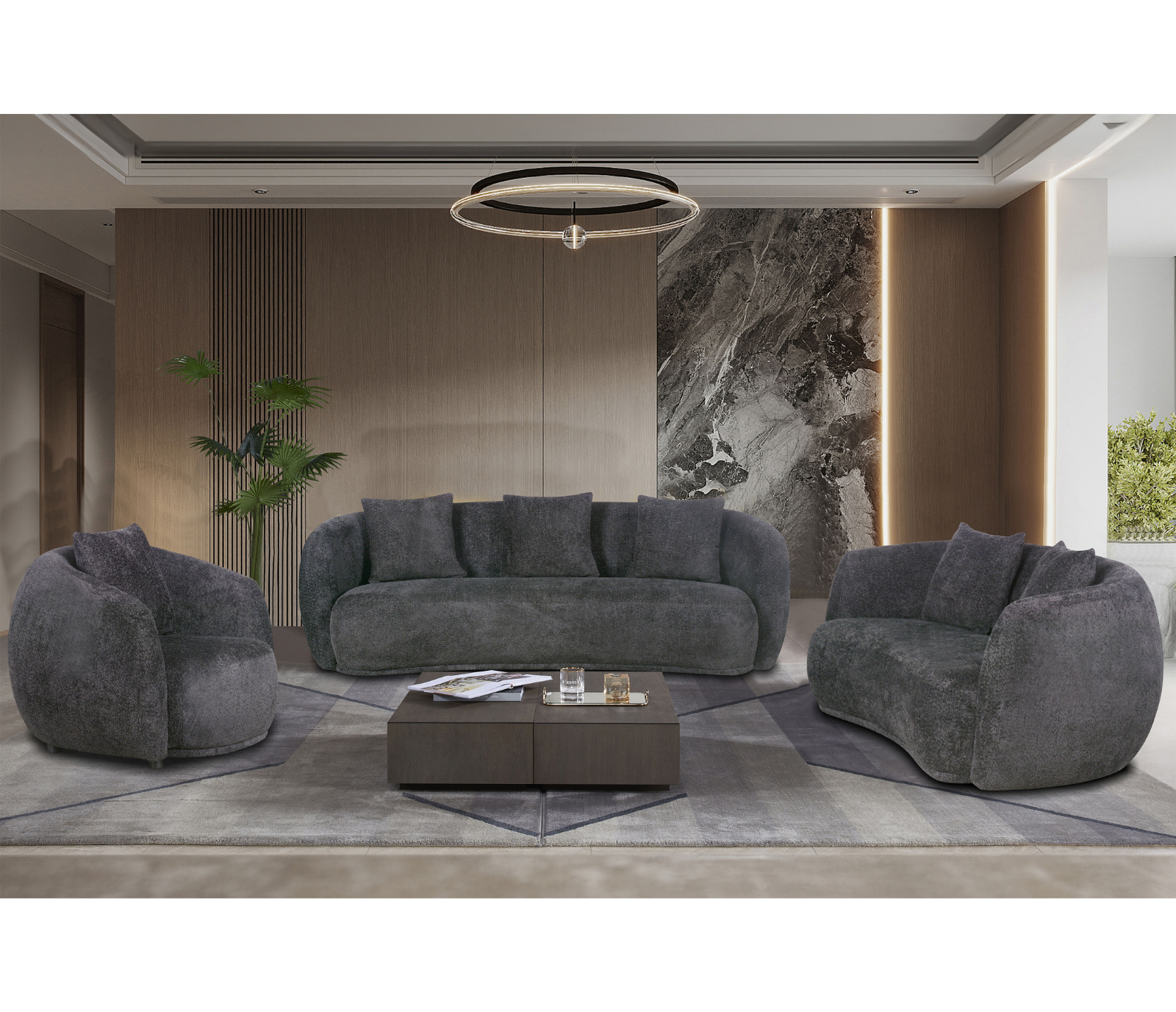 Alba Curve Sofa - Black Boucle Fabric