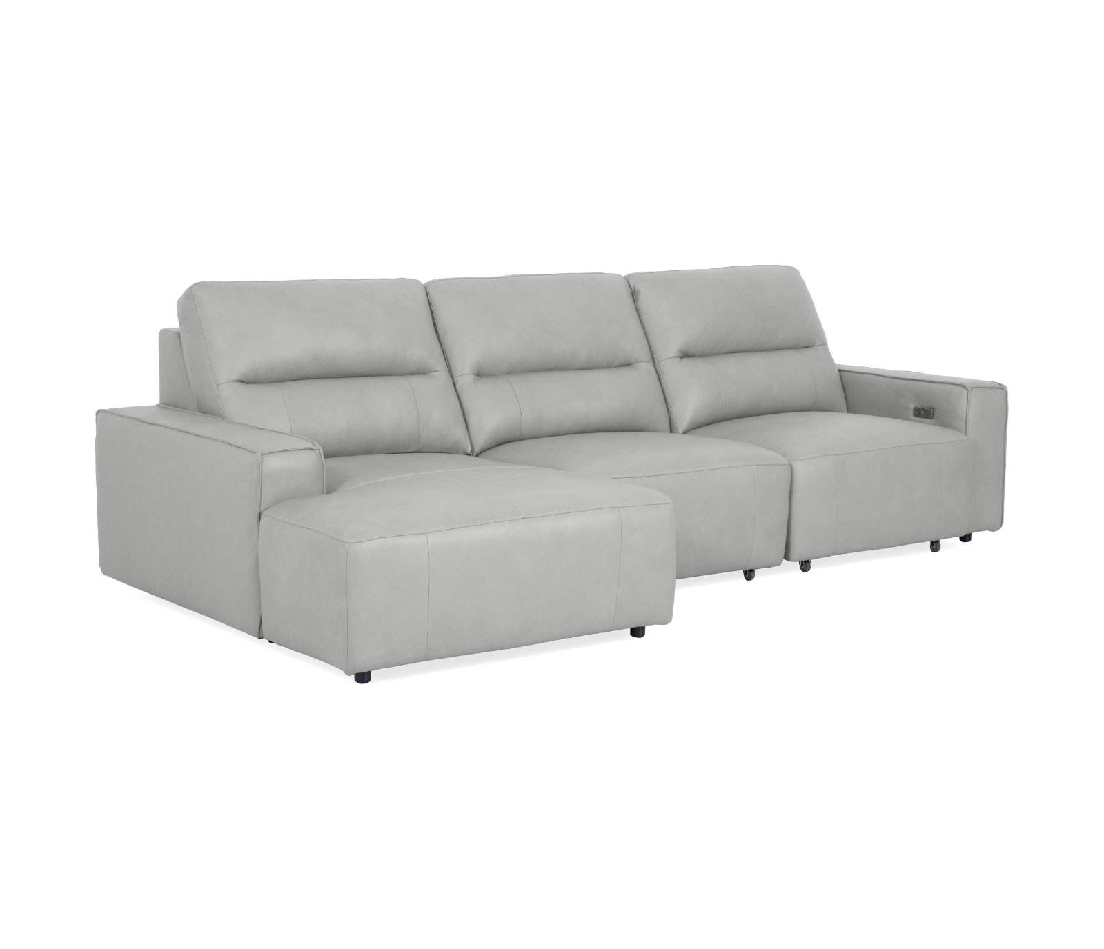 Austin 3 Piece Sectional - Power Slider - Sky Grey Leather