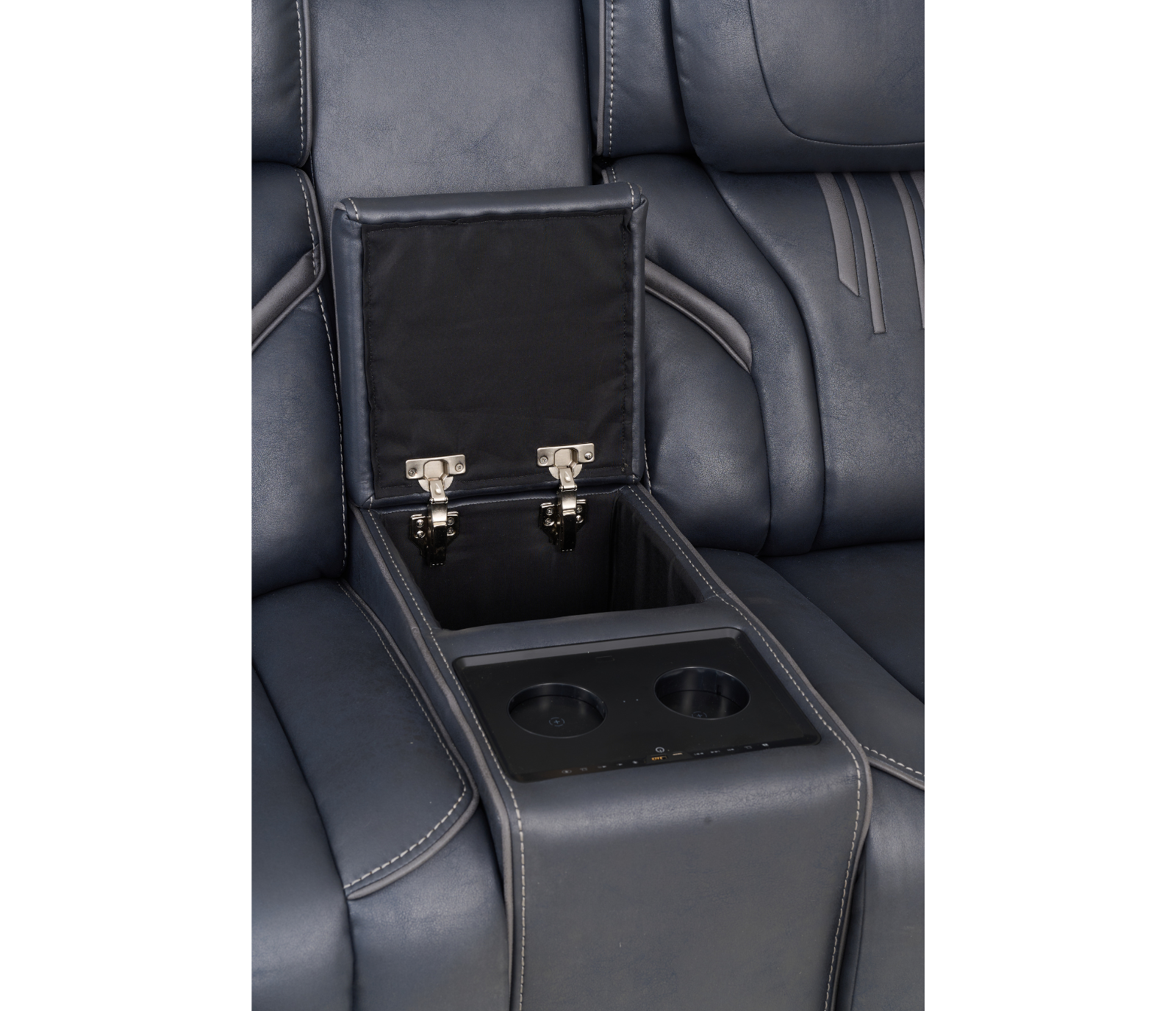 Avenger Loveseat w/ Console - Triple Power & Audio - Navy Fabric