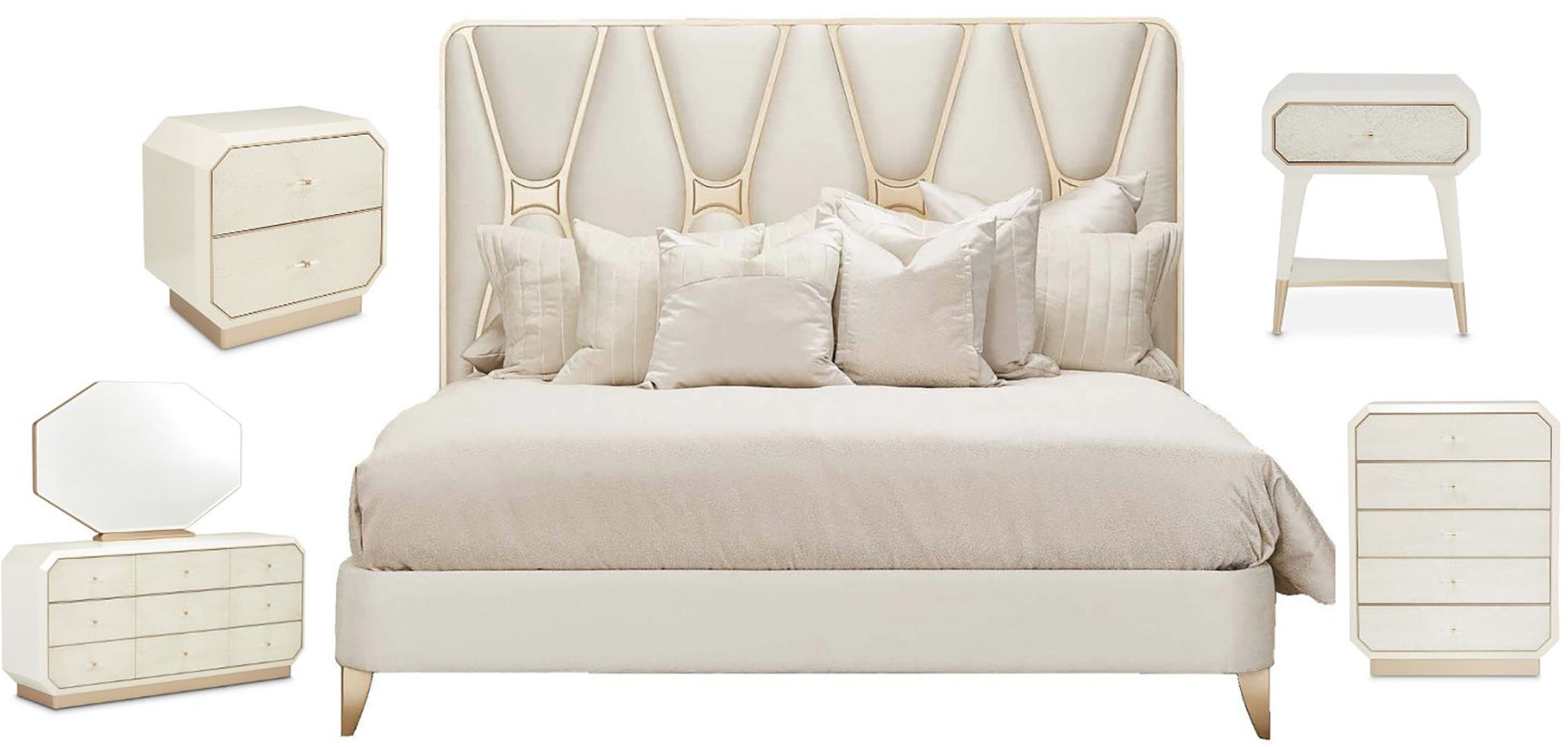 La Rachelle 8-Piece Bedroom Set - Medium Champagne Fabric