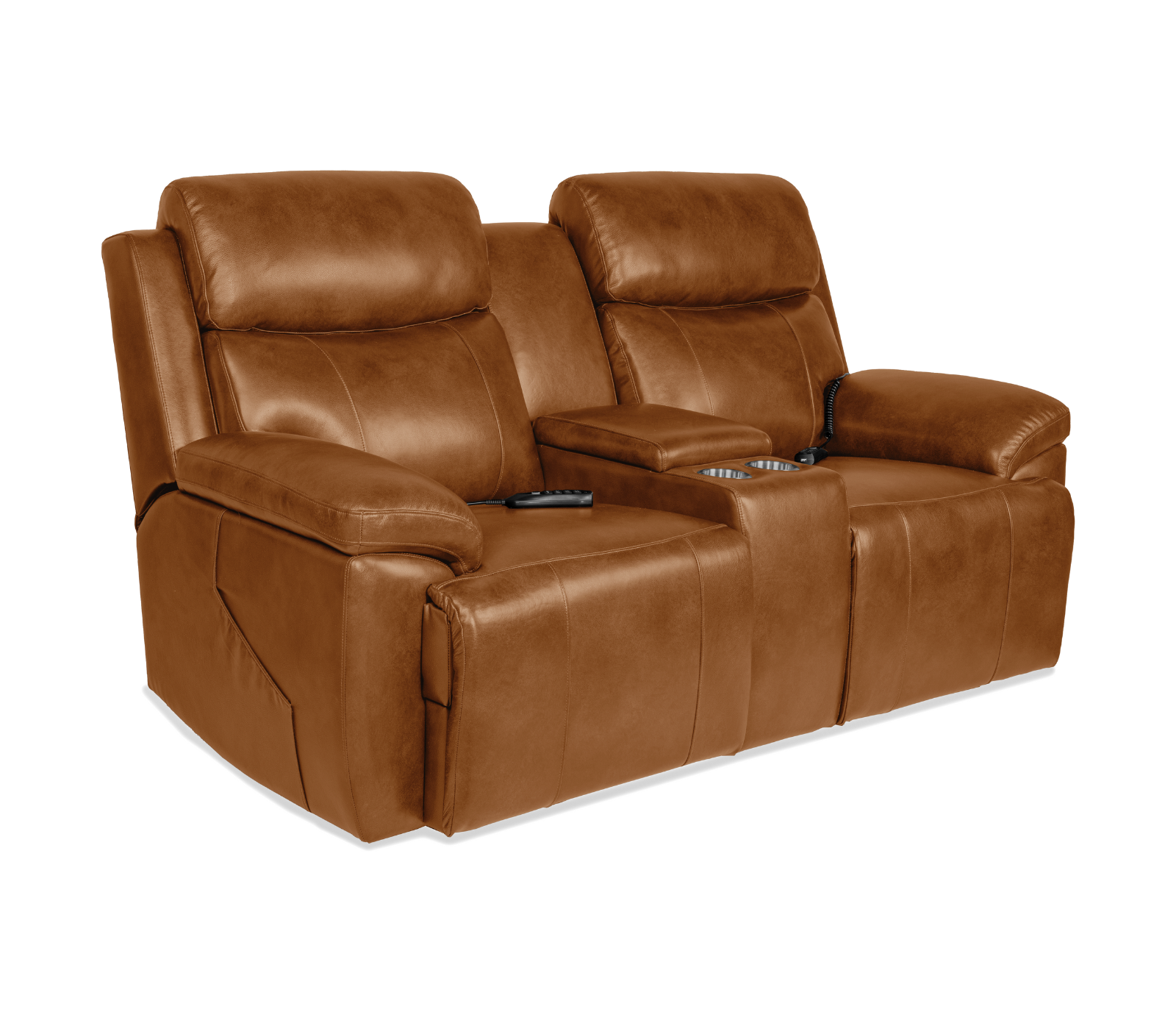 Dwight Loveseat w/ Console - Triple Power & Massage - Nutmeg Leather