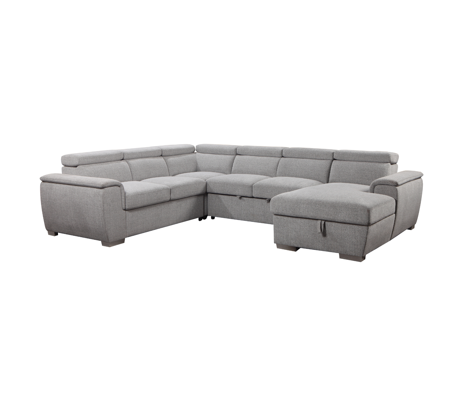 Eddie 4 Piece Sectional w/ Pull-Out Sleeper - Light Grey Fabric