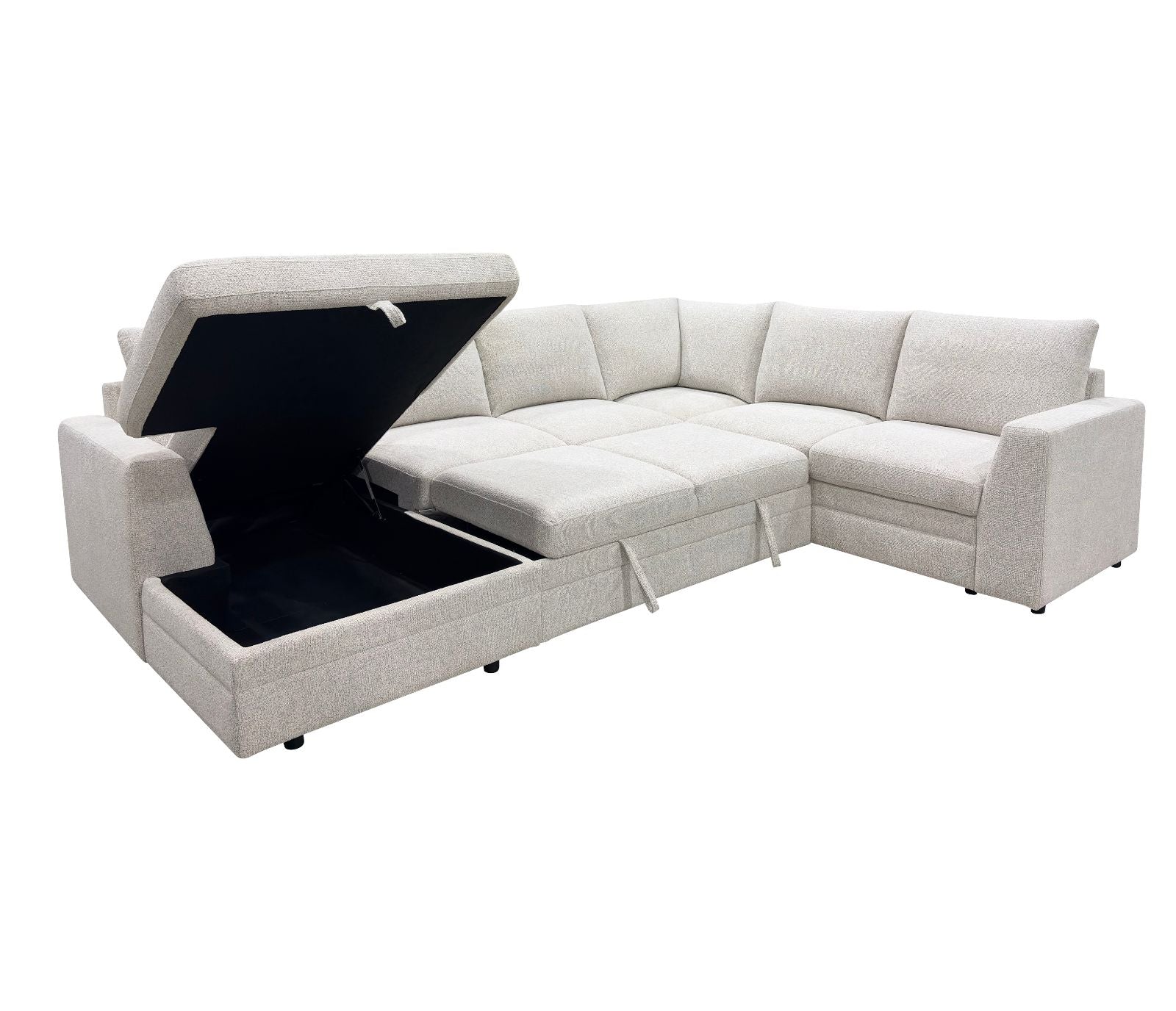 Emmitt 4 Piece Sectional w/ Pull-Out Sleeper - Tweed Ivory Fabric