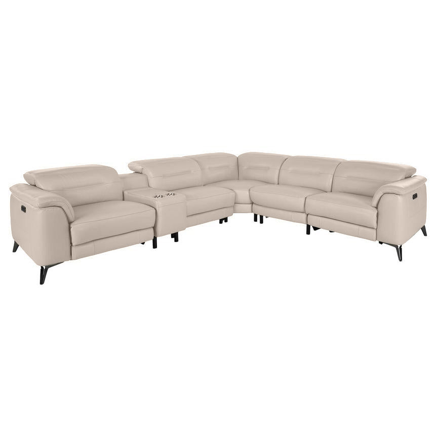 Encore 6 Piece Sectional - Power Reclining w/ Power Headrests - Frost Leather