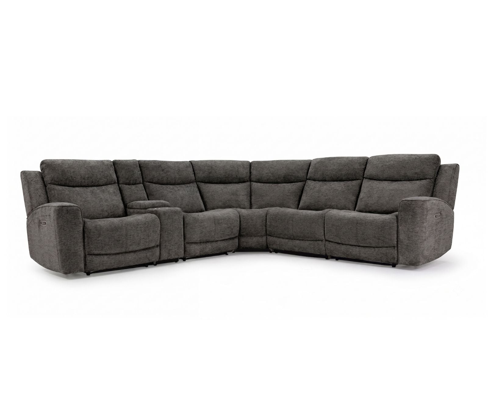 Highland 6 Piece Sectional - Power Reclining w/ Power Headrests - Java Brown Fabric