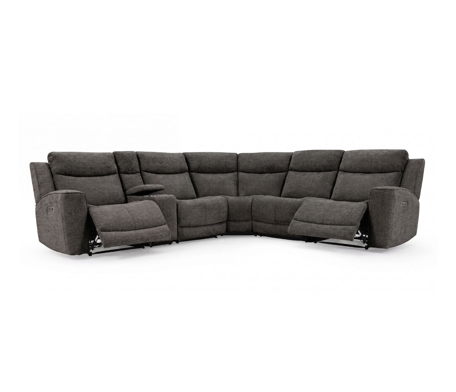 Highland 6 Piece Sectional - Power Reclining w/ Power Headrests - Java Brown Fabric