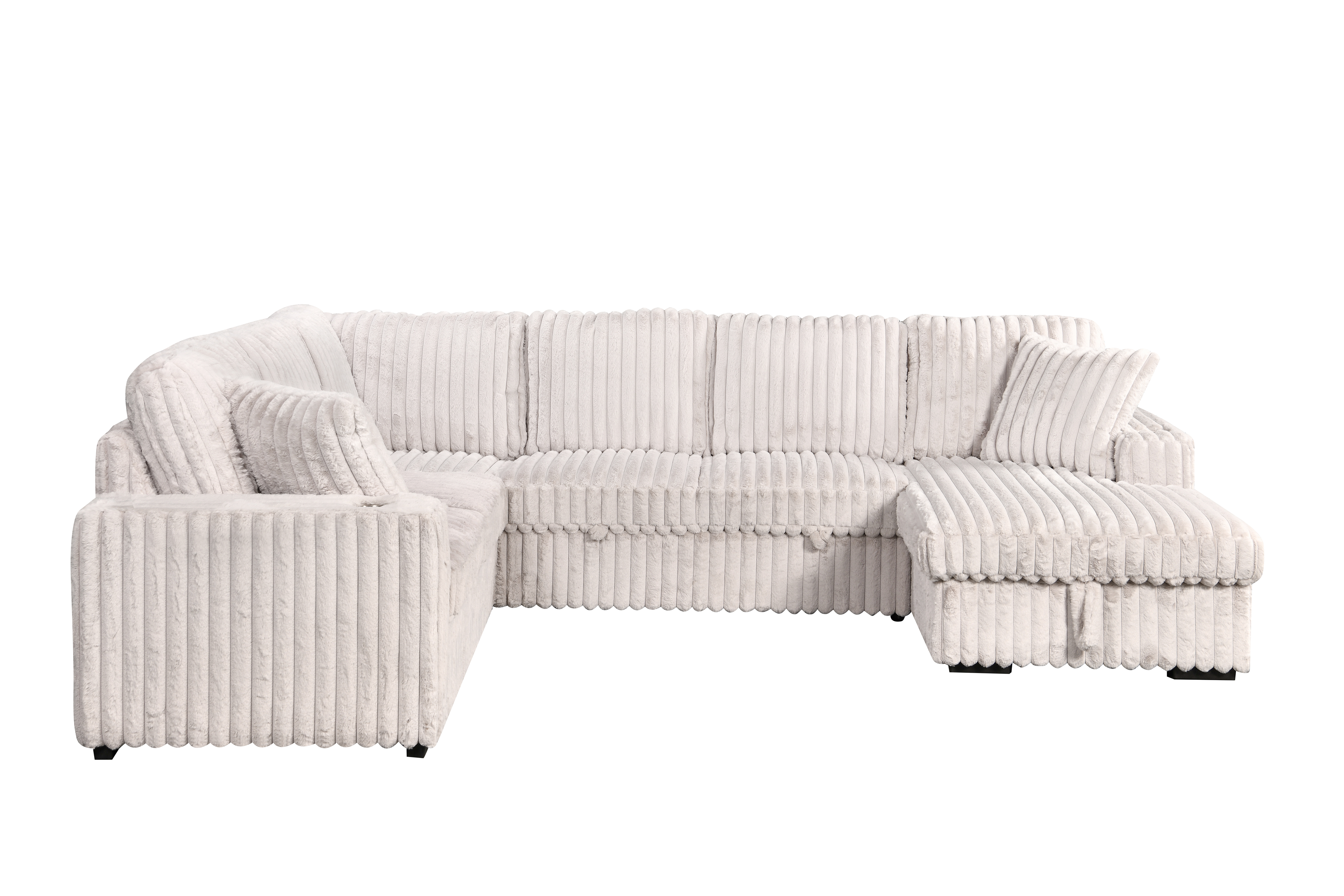Hush 4 Piece Sectional w/ Pull-Sleeper - Greige Fabric