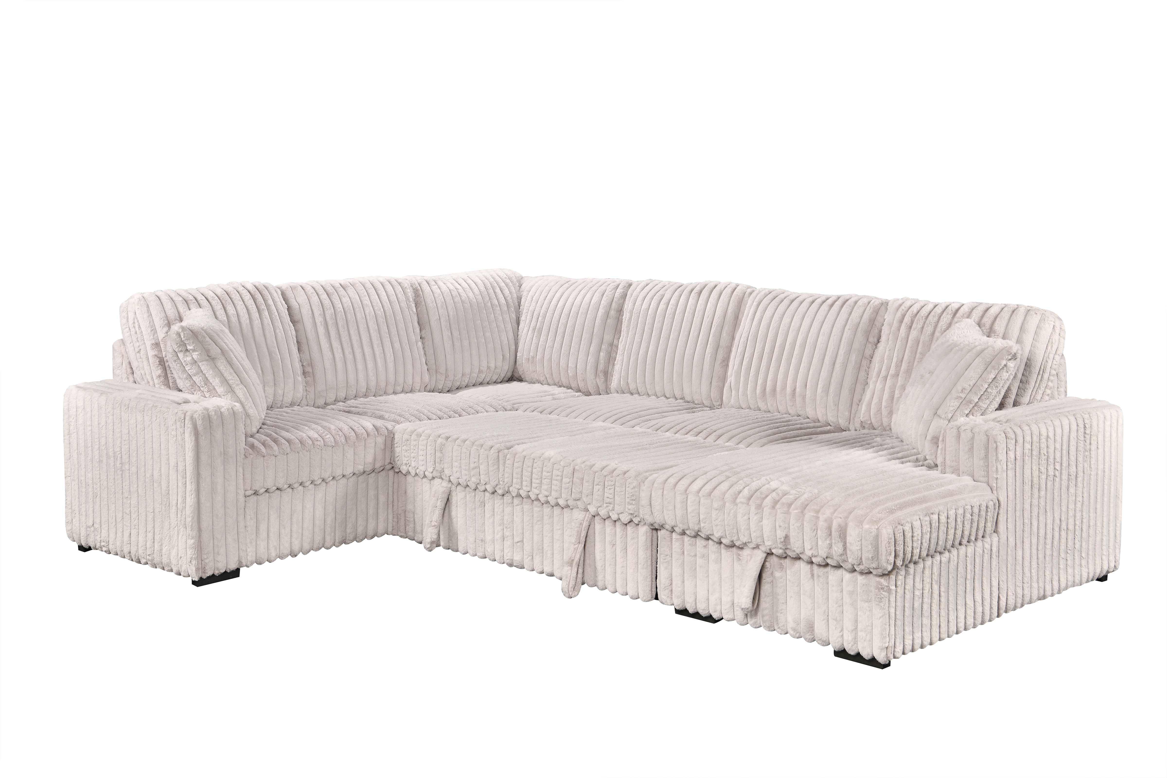 Hush 4 Piece Sectional w/ Pull-Sleeper - Greige Fabric