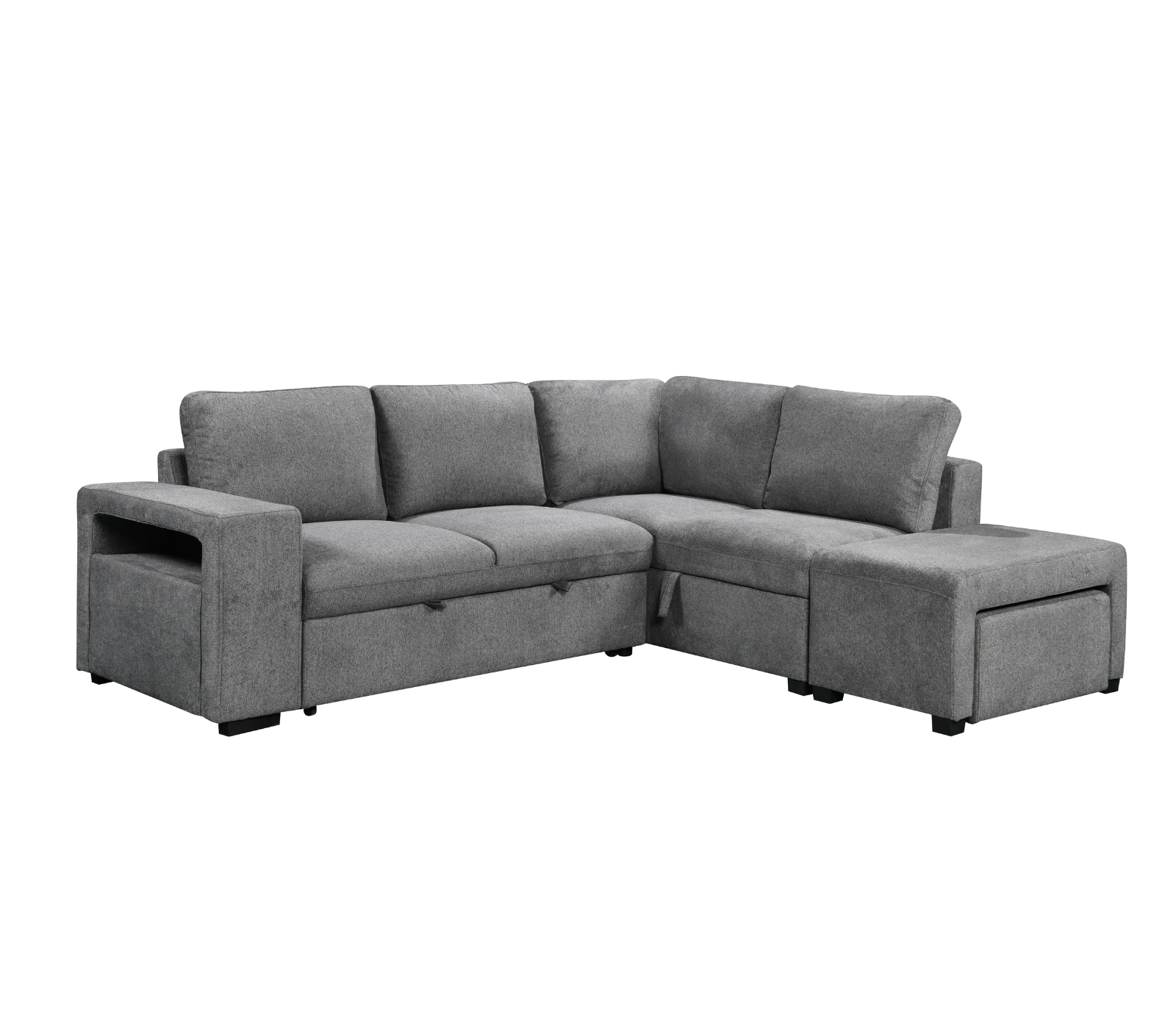 Kayden 3 Piece Sectional w/Pull-Out Sleeper - Dark Grey Fabric