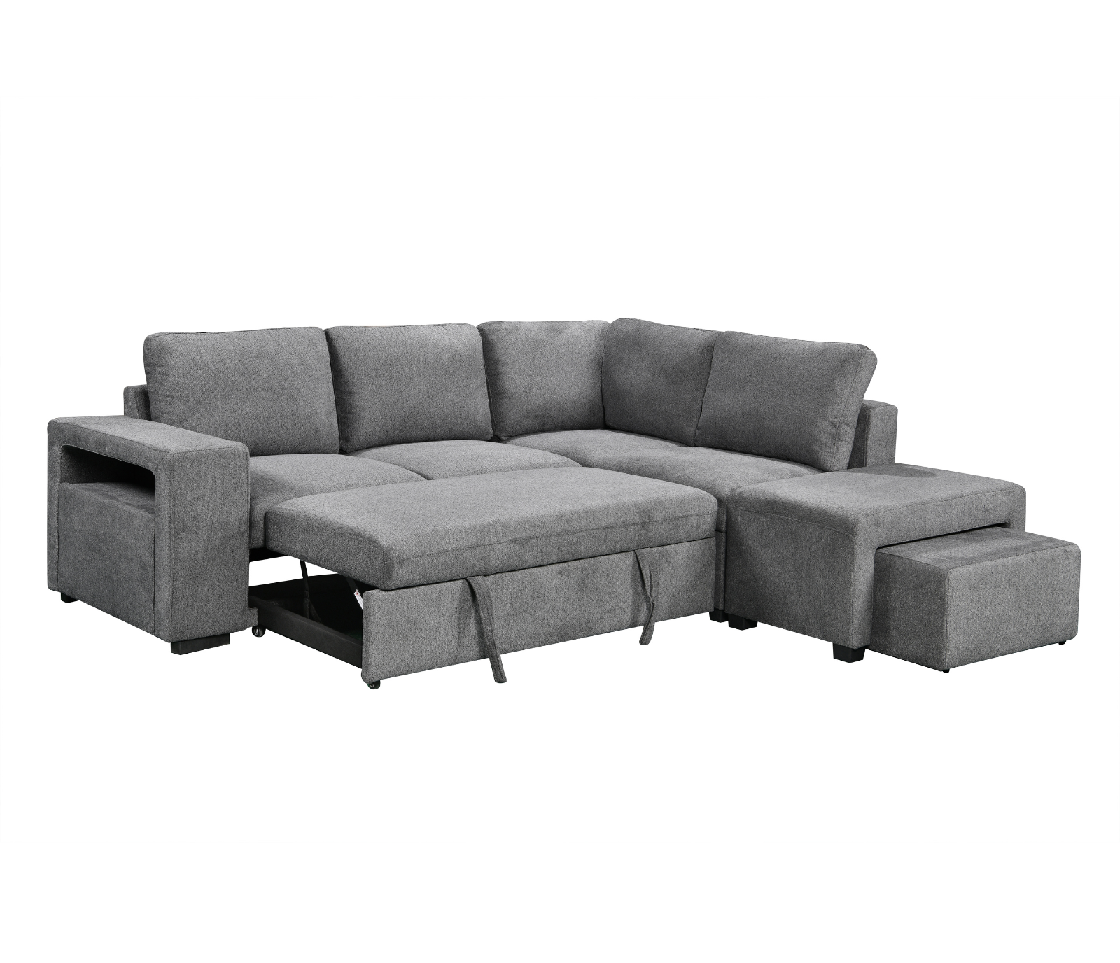 Kayden 3 Piece Sectional w/Pull-Out Sleeper - Dark Grey Fabric