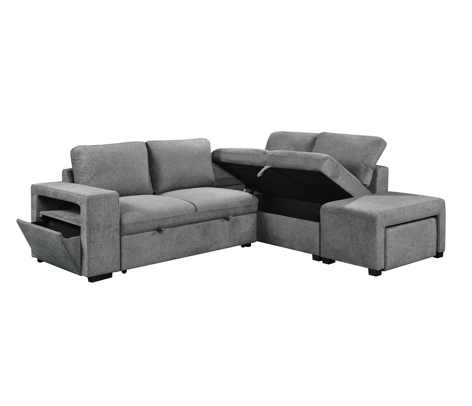 Kayden 3 Piece Sectional w/Pull-Out Sleeper - Dark Grey Fabric