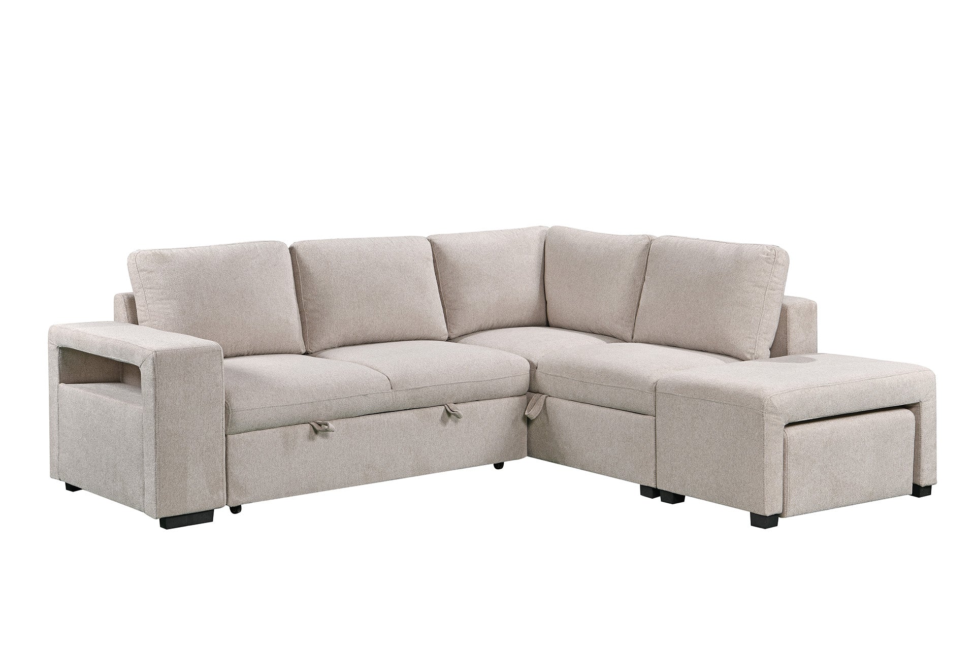 Kayden 3 Piece Sectional w/ Pull-Out Sleeper - Beige Fabric