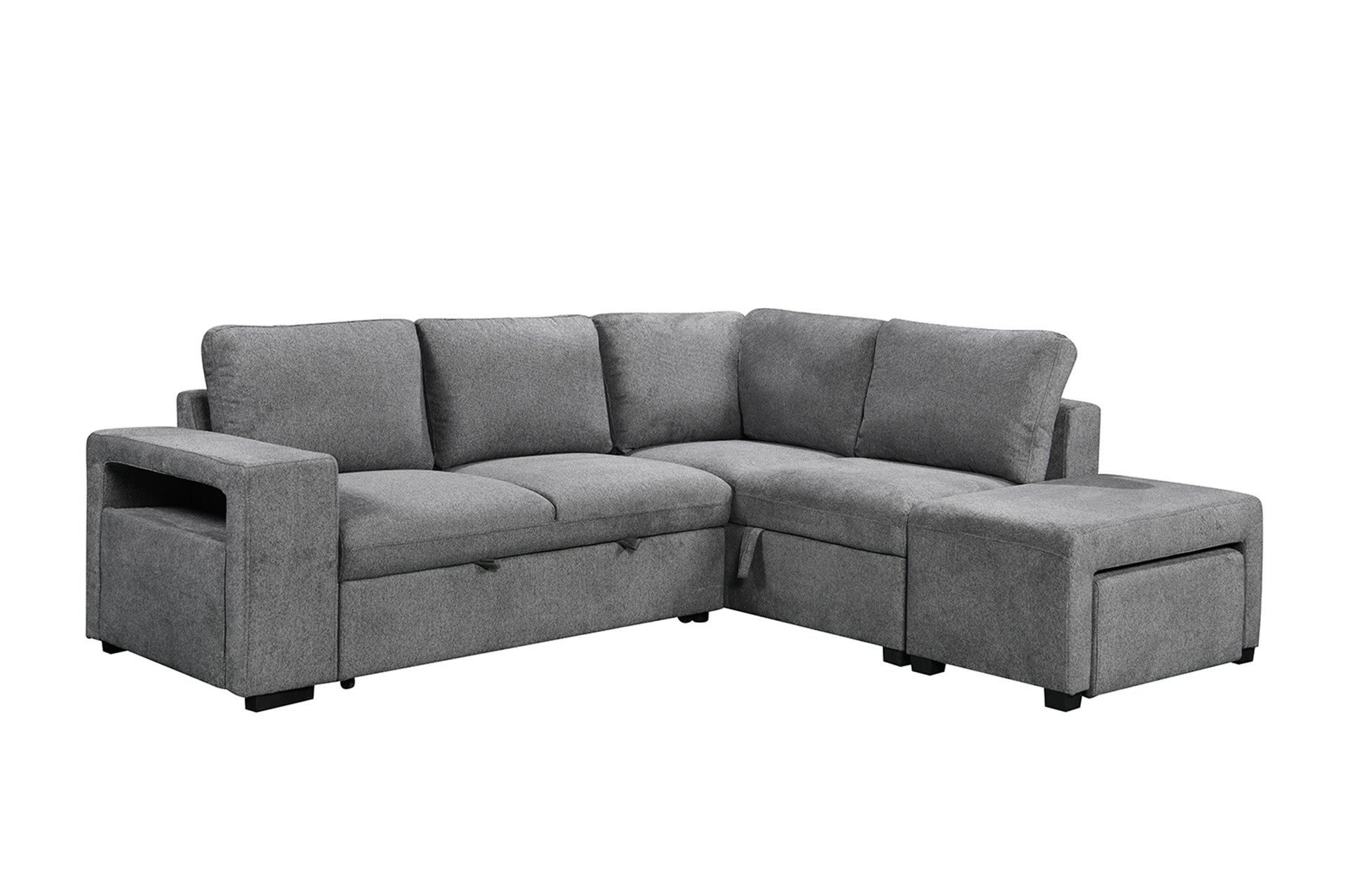 Kayden 3 Piece Sectional w/ Pull-Out Sleeper - Dark Grey Fabric