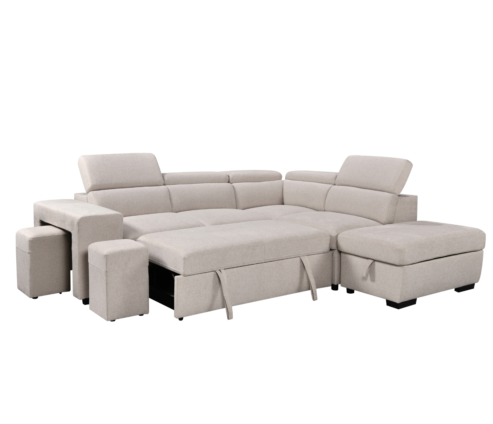 Kenna 3 Piece Sectional w/ Pull-Out Sleeper - Beige Fabric
