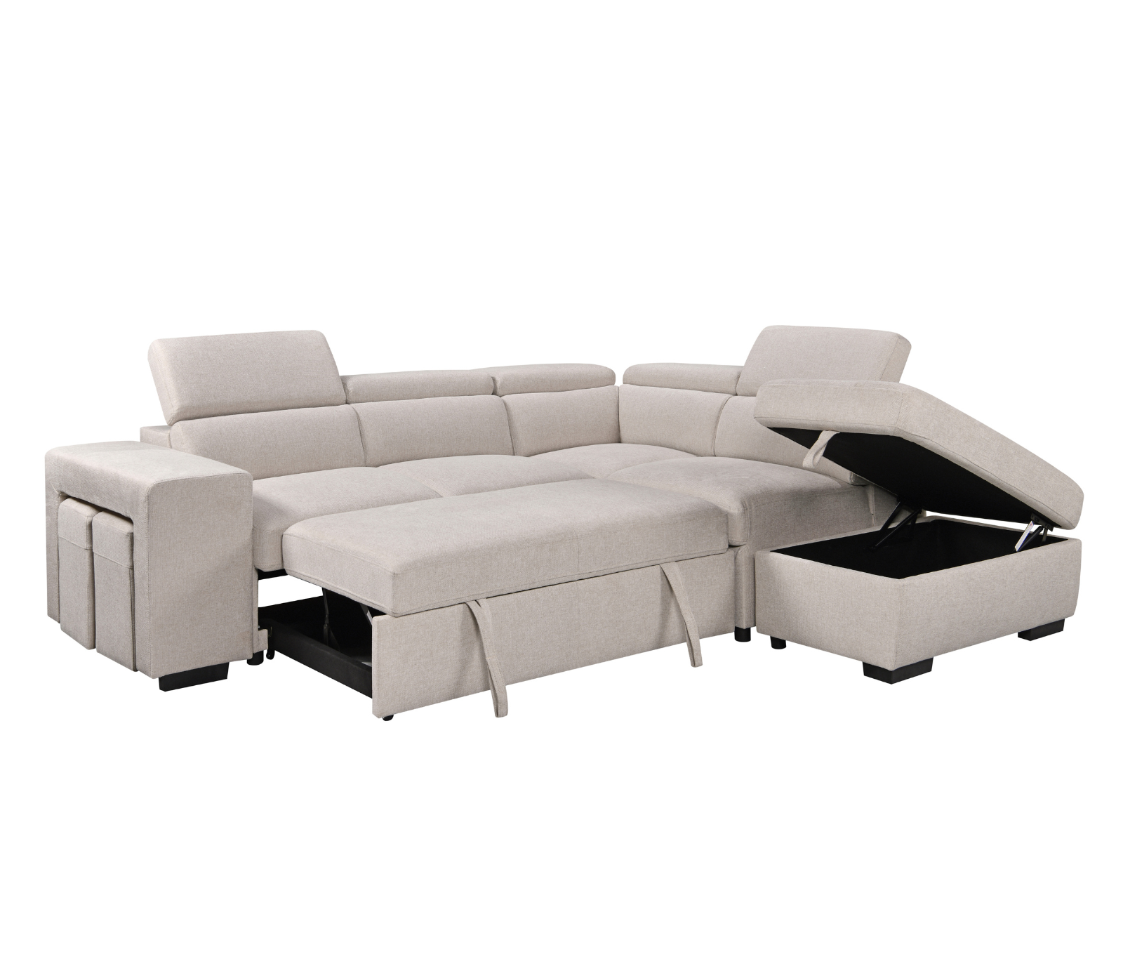 Kenna 3 Piece Sectional w/ Pull-Out Sleeper - Beige Fabric