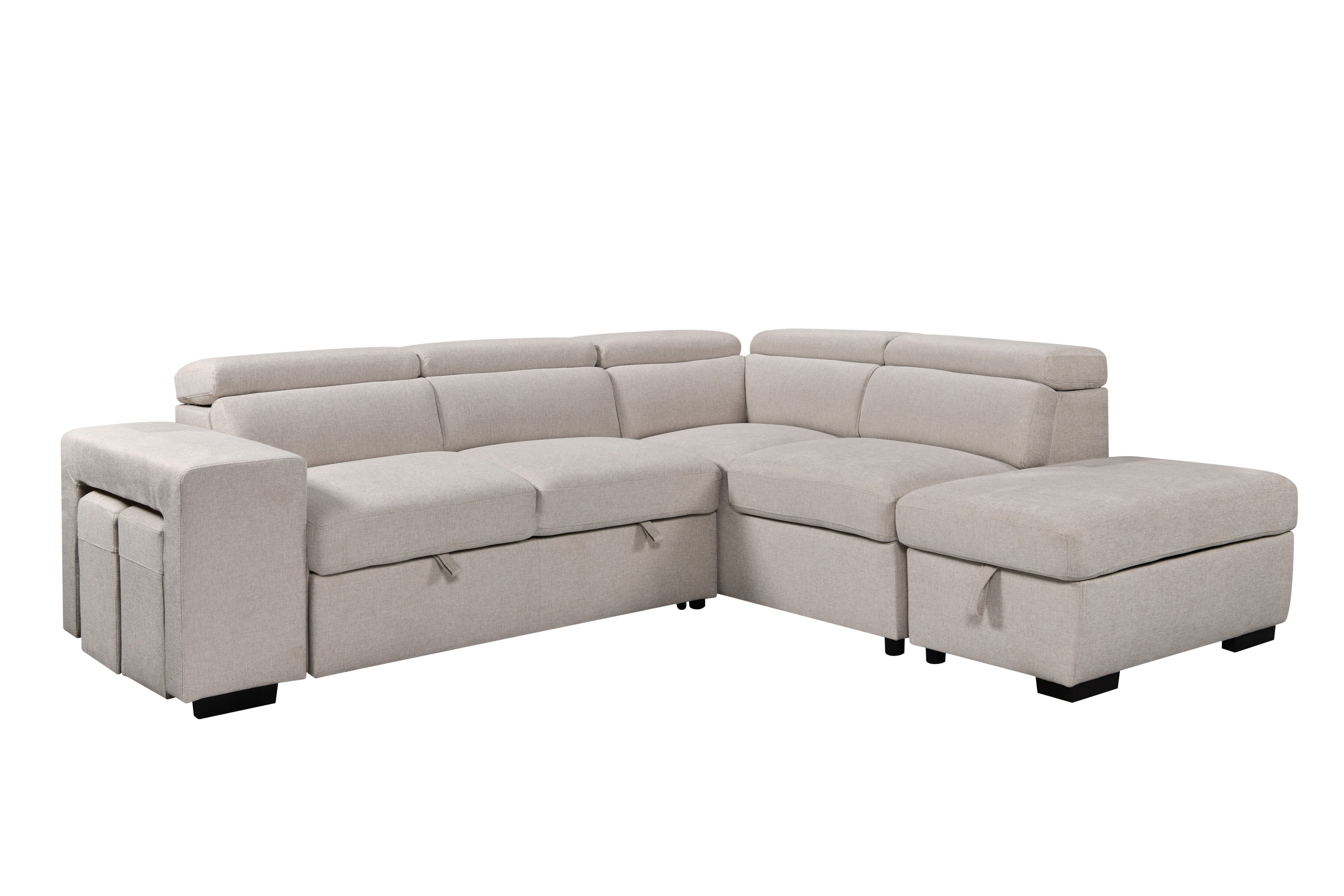Kenna 3 Piece Sectional w/ Pull-Out Sleeper - Beige Fabric