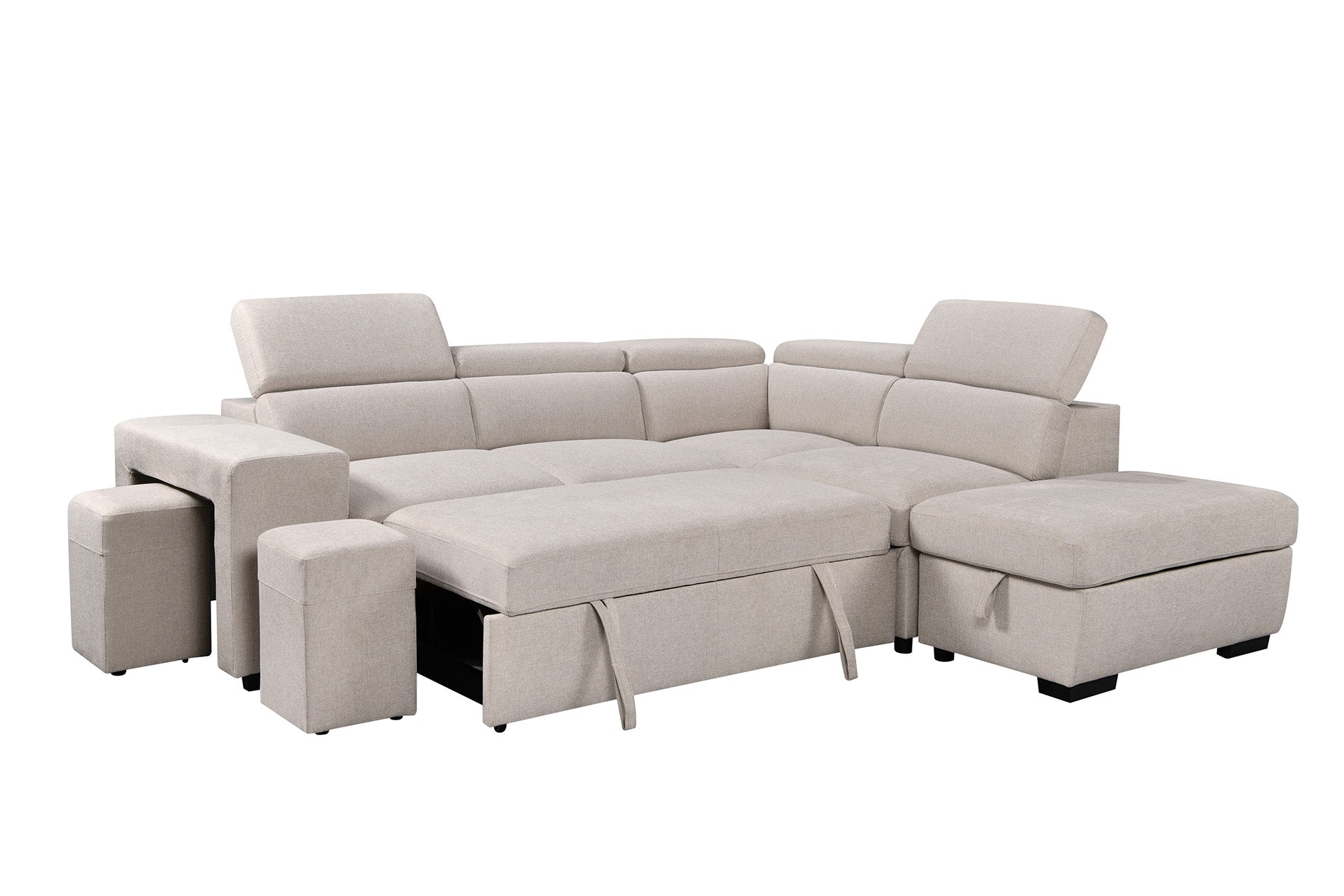 Kenna 3 Piece Sectional w/ Pull-Out Sleeper - Beige Fabric