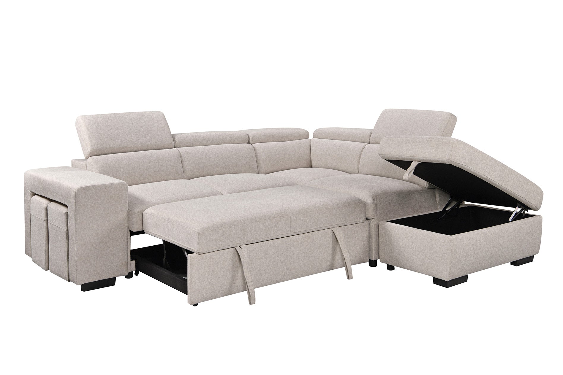 Kenna 3 Piece Sectional w/ Pull-Out Sleeper - Beige Fabric