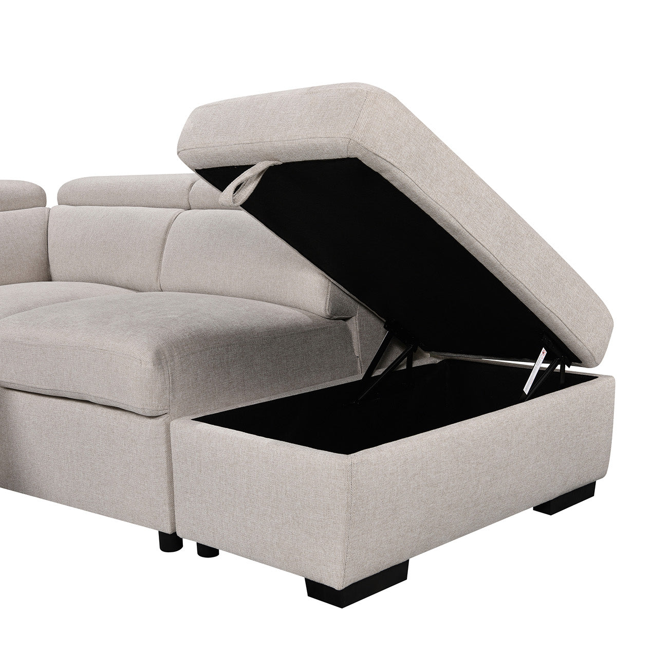 Kenna 3 Piece Sectional w/ Pull-Out Sleeper - Beige Fabric