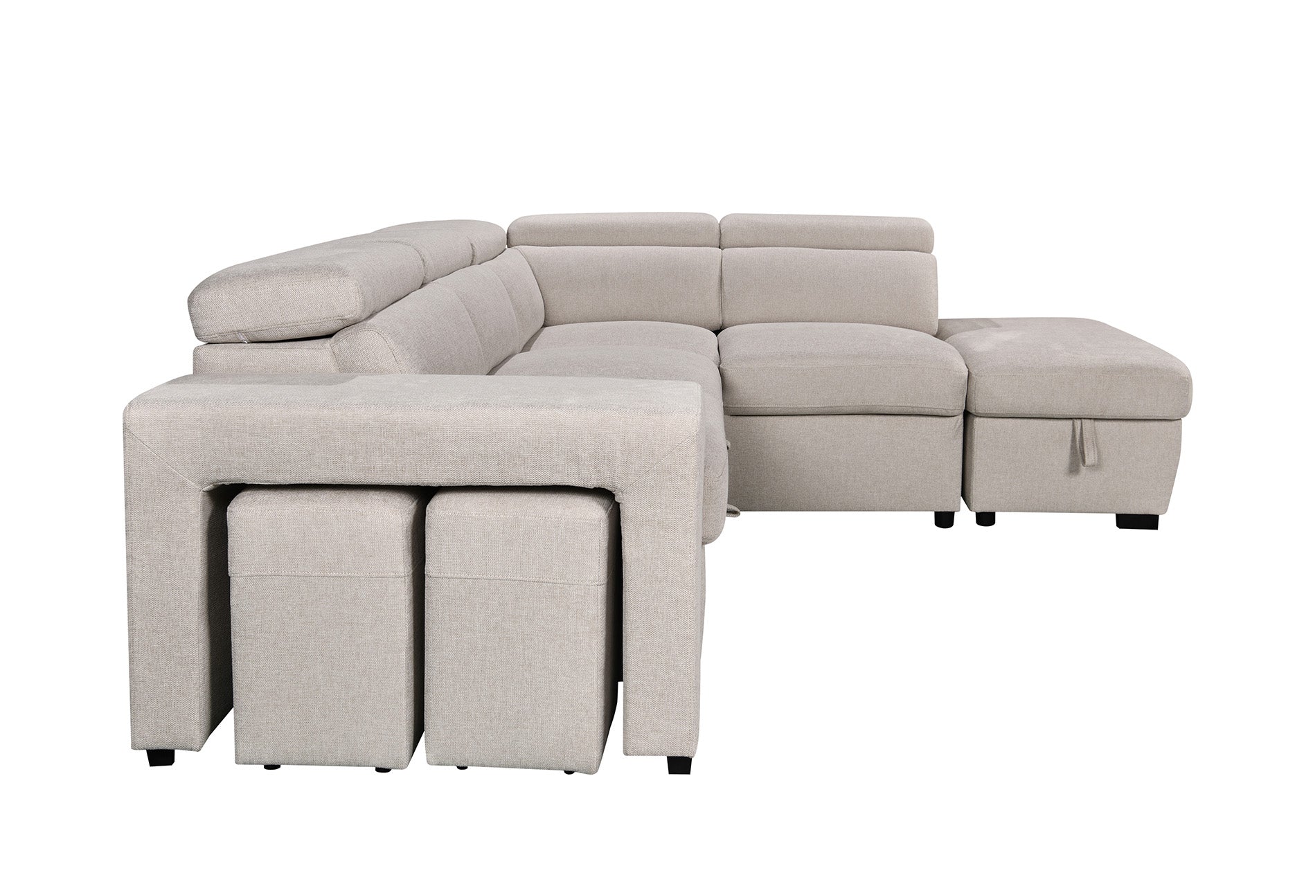 Kenna 3 Piece Sectional w/ Pull-Out Sleeper - Beige Fabric