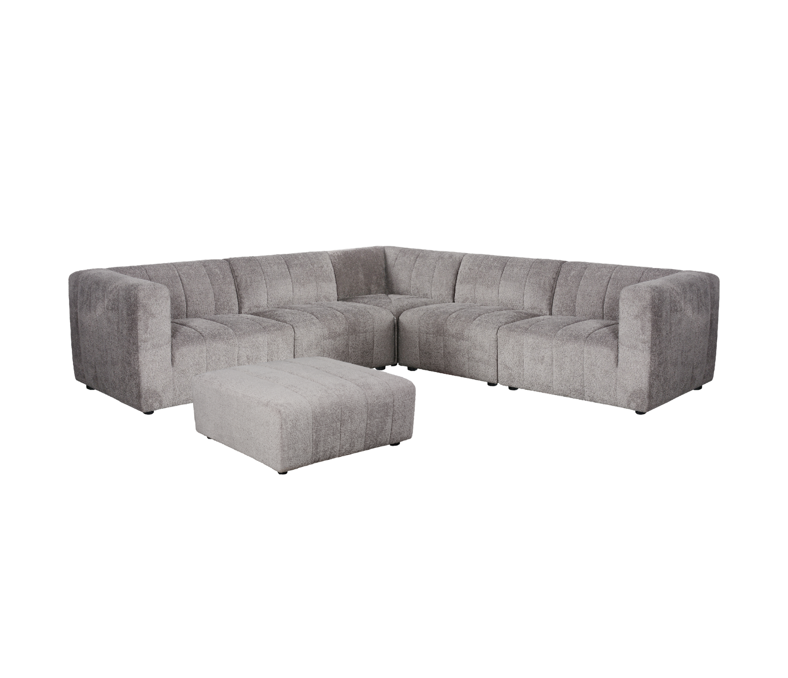 Lauren 5 Piece Sectional - Pewter Boucle Fabric