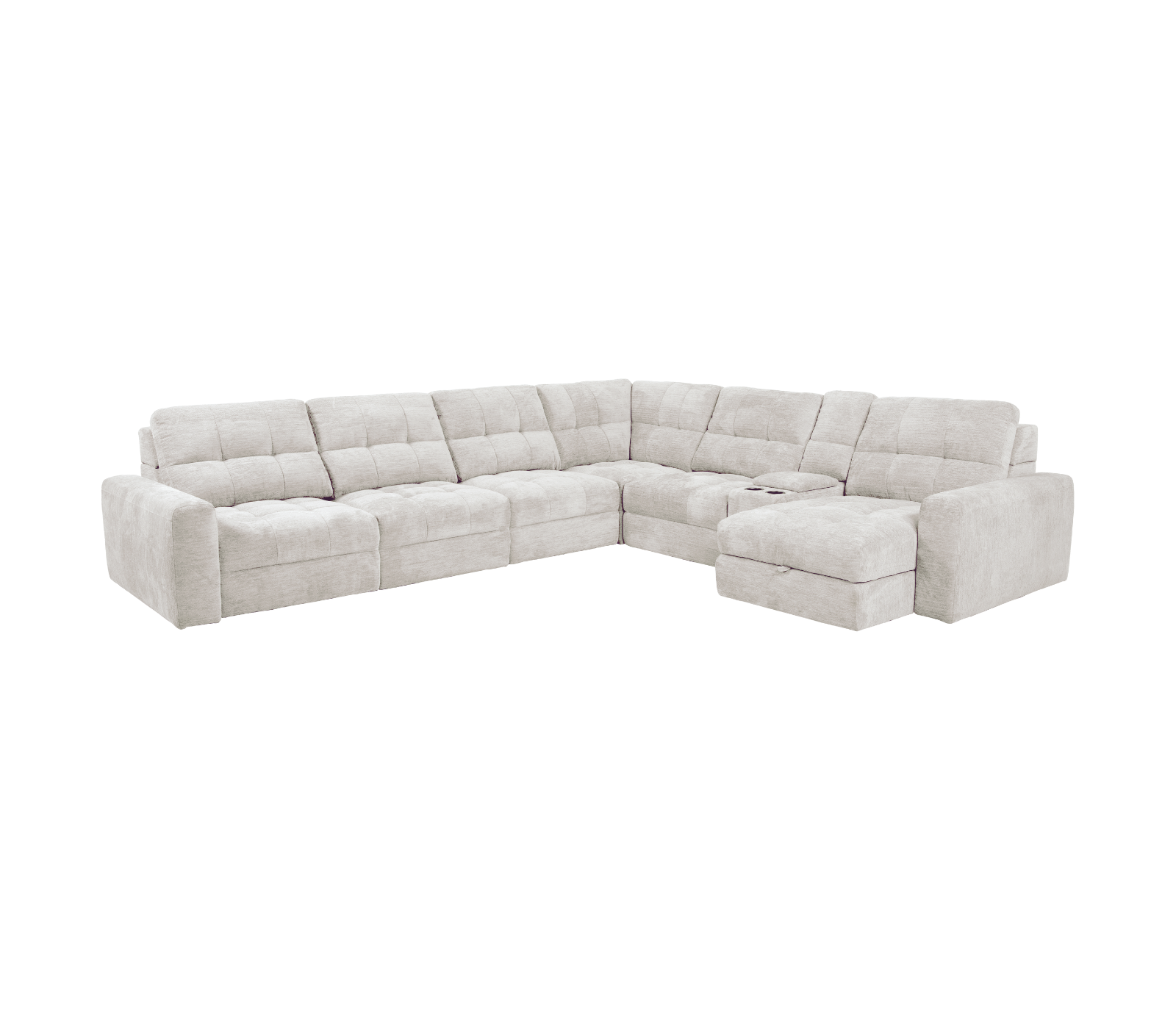 Lounger 7 Piece Sectional - Power Slider - Ivory Fabric