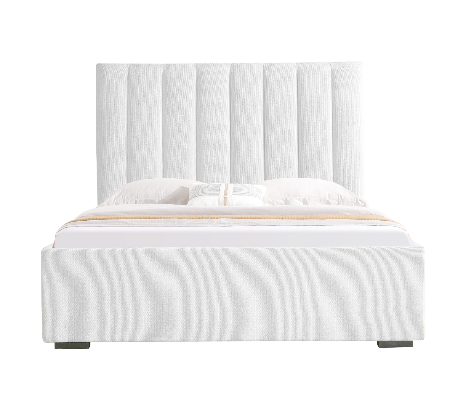 Marcel Upholstered Bed w/ Lift Storage - Blanco White Fabric