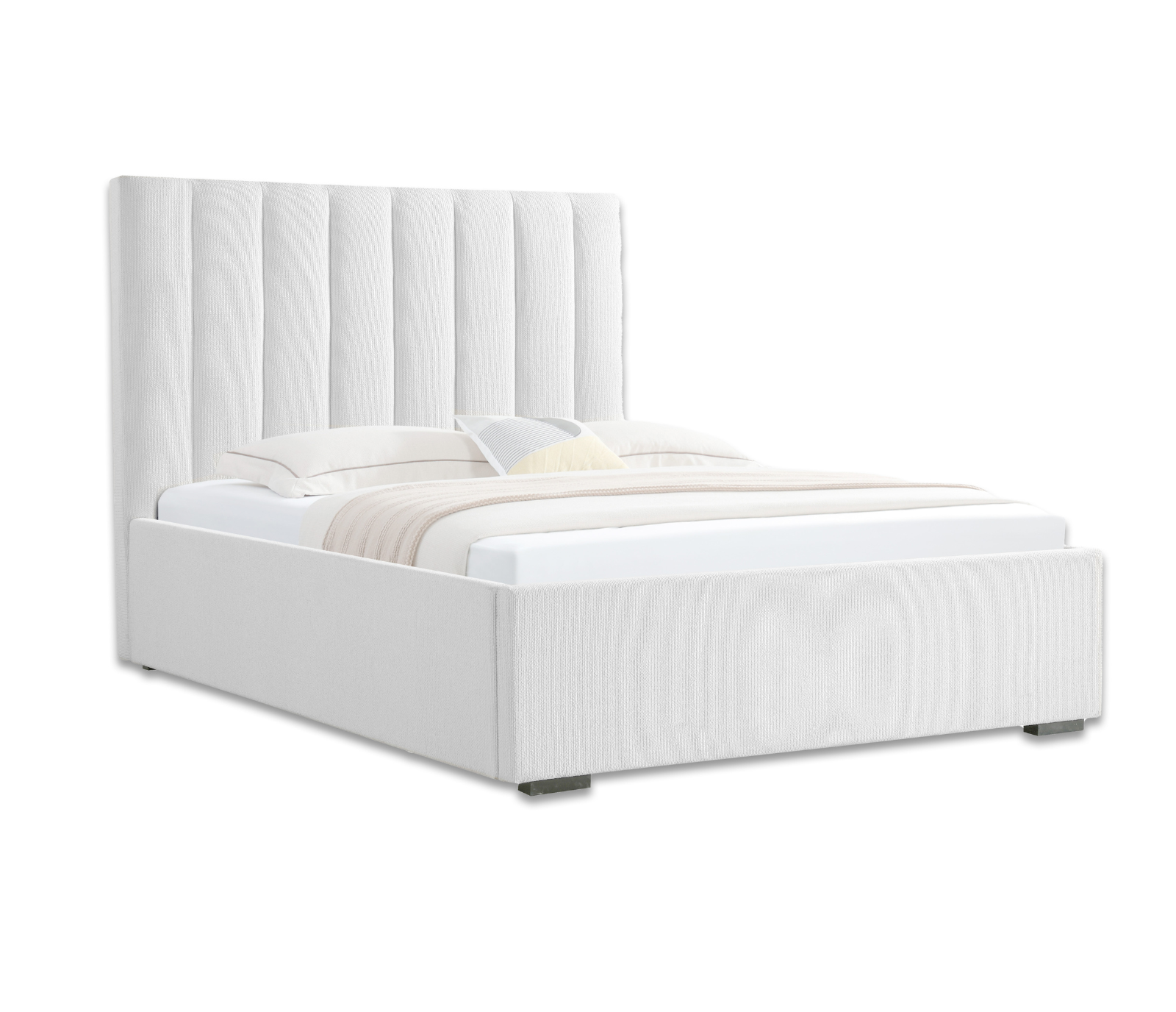 Marcel Upholstered Bed w/ Lift Storage - Blanco White Fabric