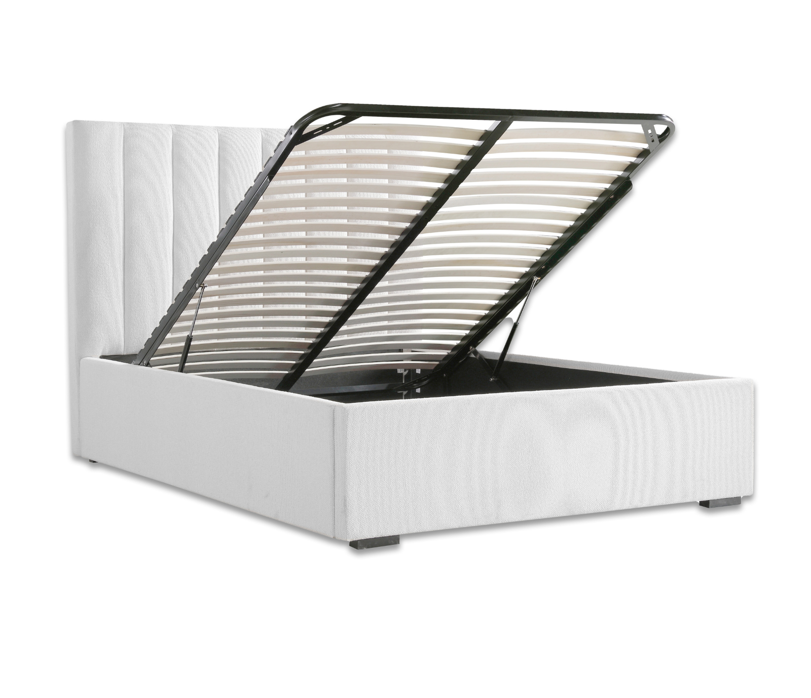 Marcel Upholstered Bed w/ Lift Storage - Blanco White Fabric