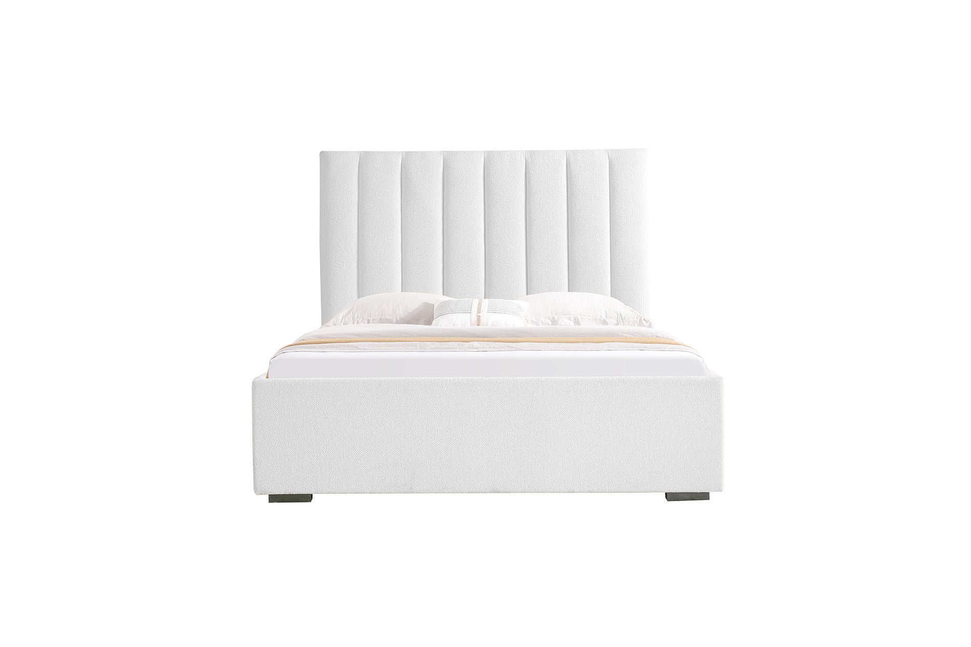 Marcel Upholstered Bed w/ Lift Storage - Blanco White Fabric
