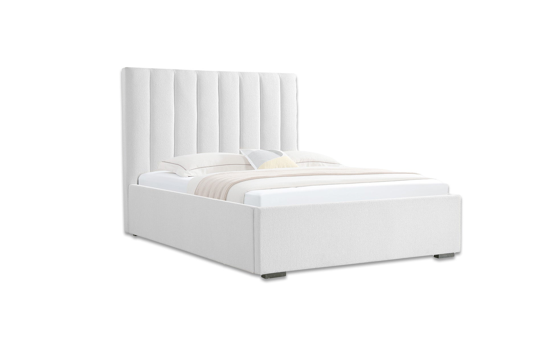 Marcel Upholstered Bed w/ Lift Storage - Blanco White Fabric