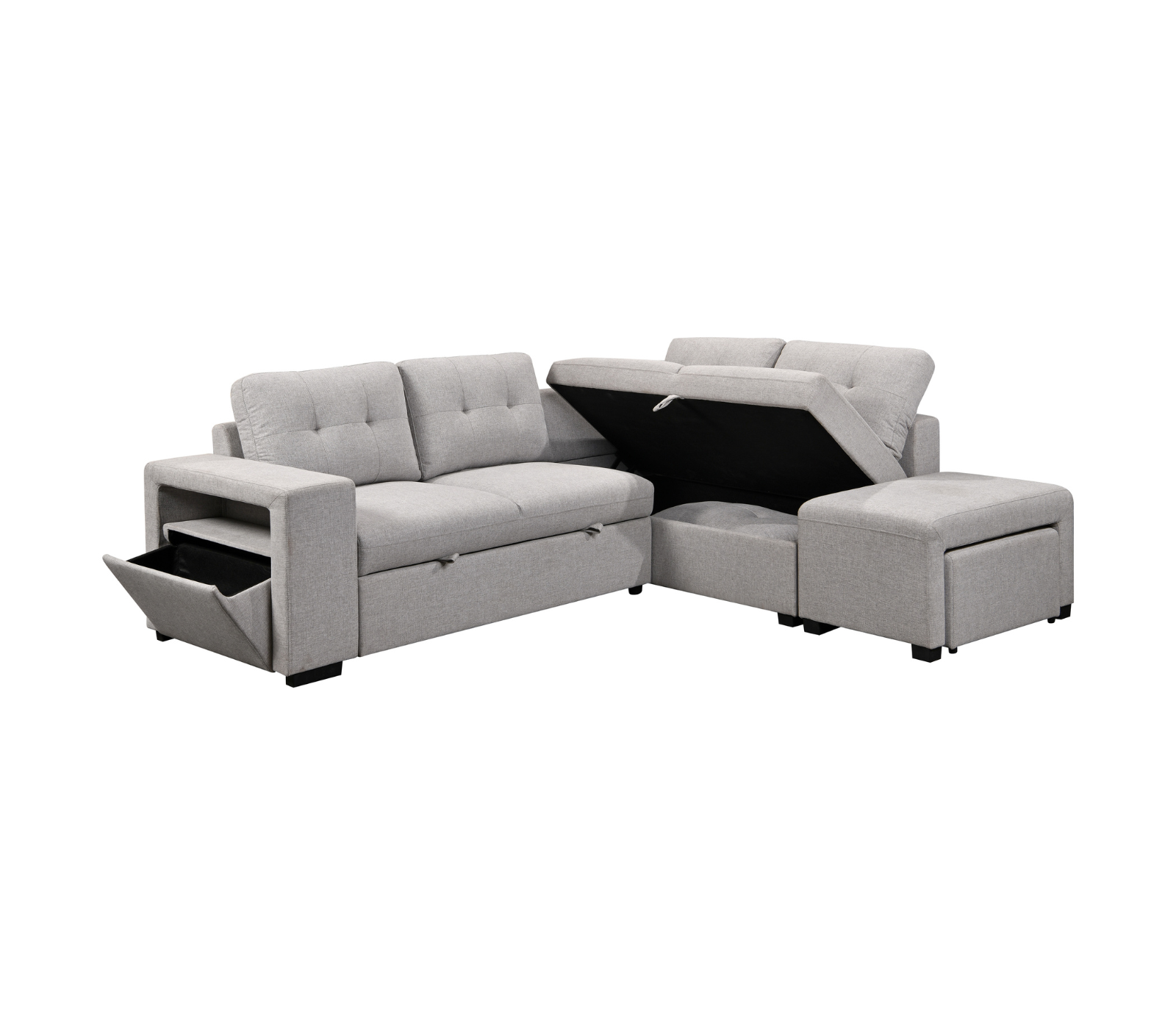Mikayla 3 Piece Sectional w/ Pull-Out Sleeper - Light Grey Fabric