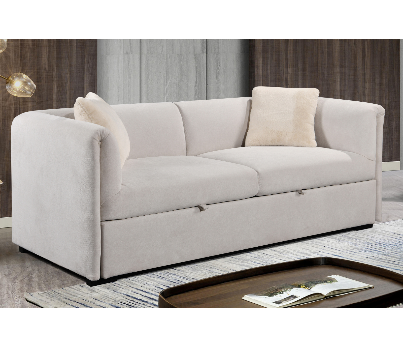 Ollie Sofa w/ Pull-Out Sleeper - Cream Fabric