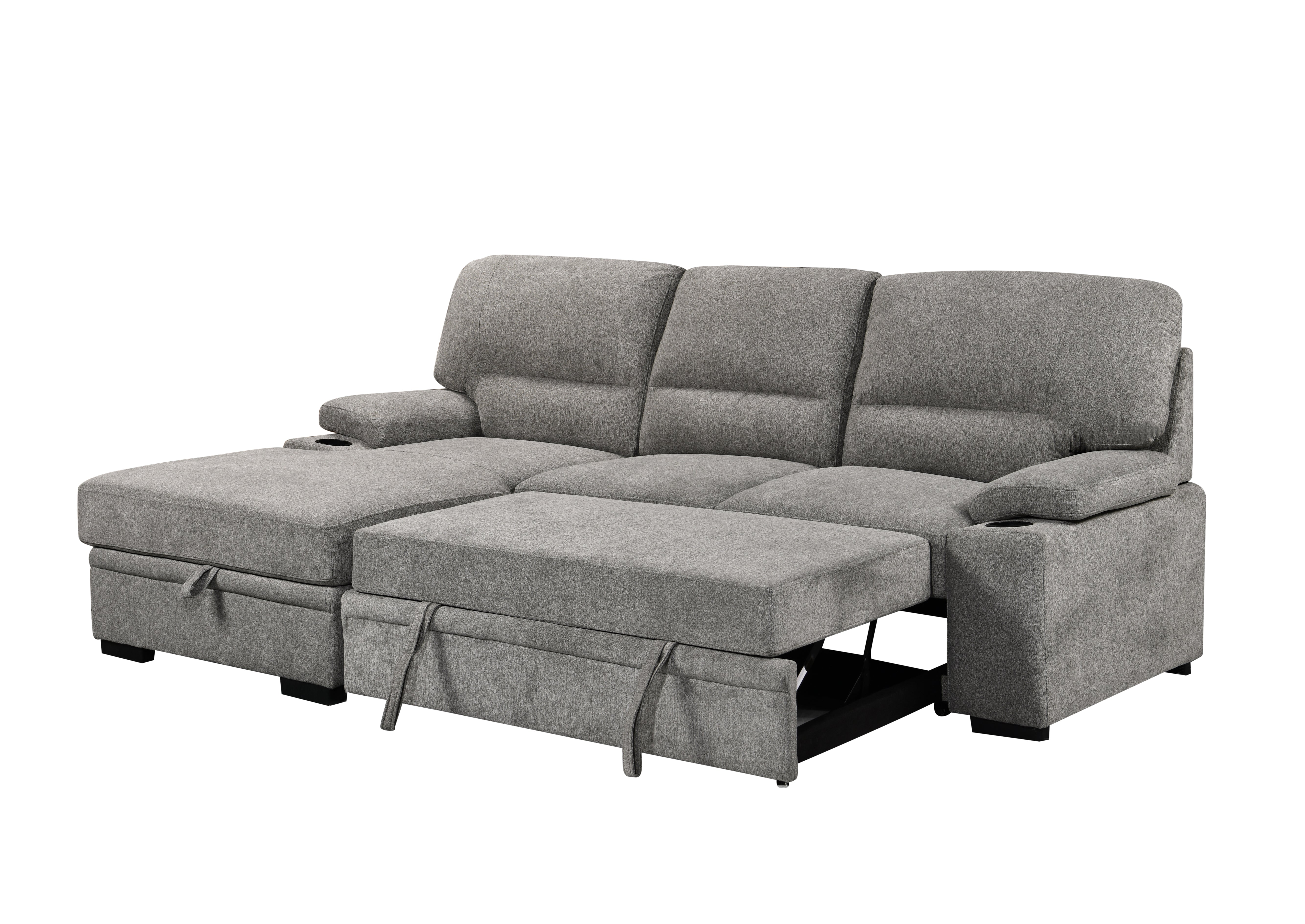 Philly 2 Piece Sectional w/ Pull-Out Sleeper - Ash Fabric