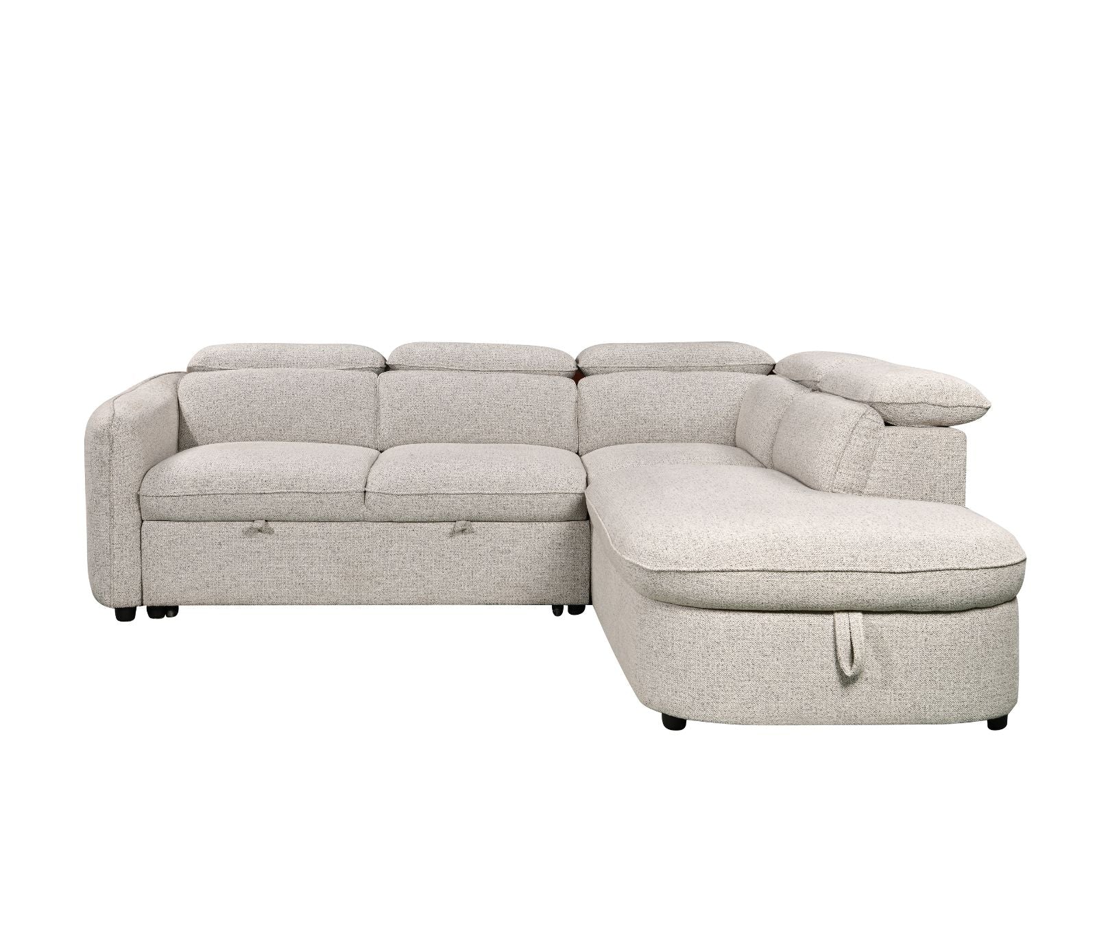 Preston 3 Piece Sectional w/ Pull-Out Sleeper - Pebble Fabric