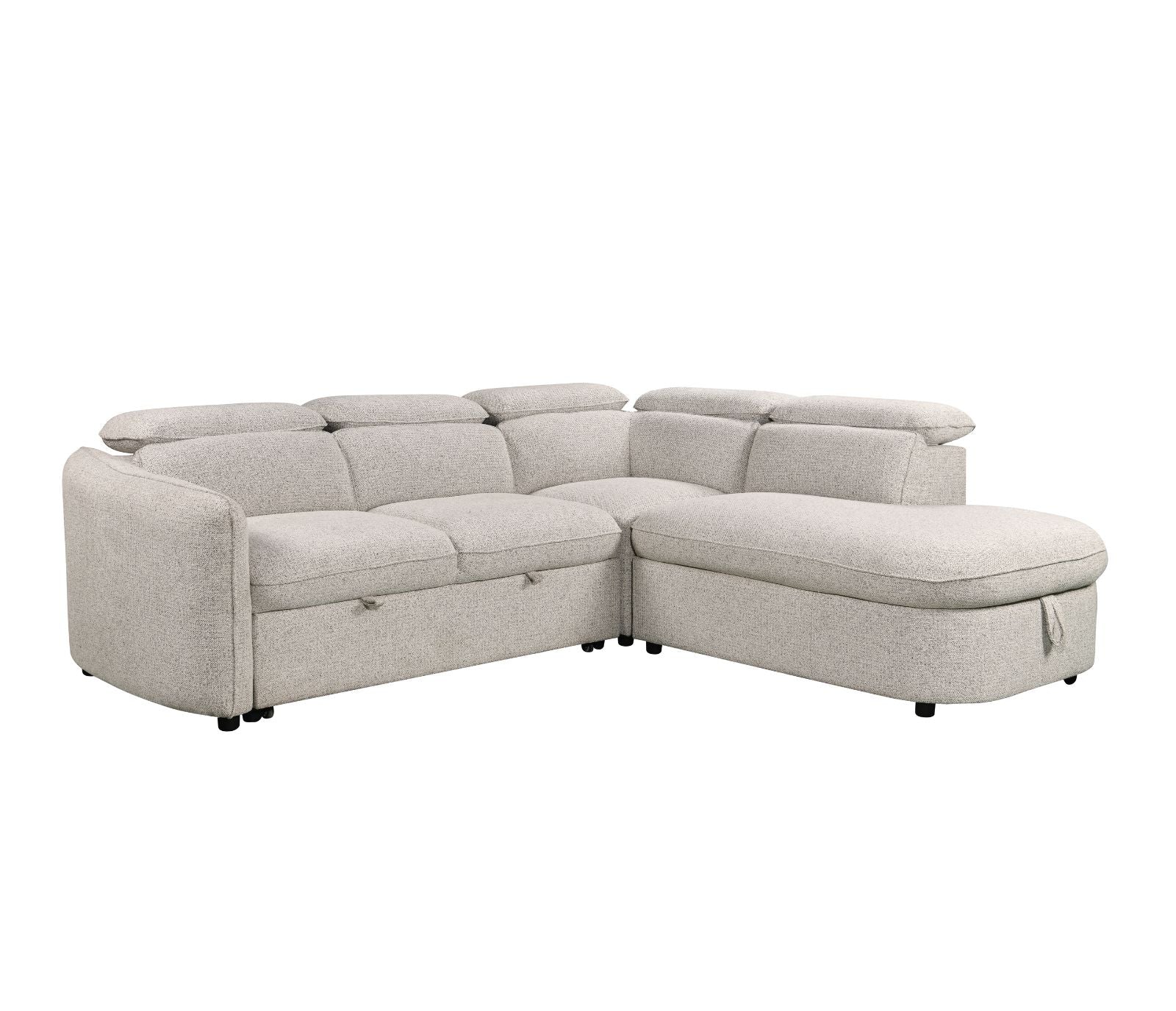 Preston 3 Piece Sectional w/ Pull-Out Sleeper - Pebble Fabric