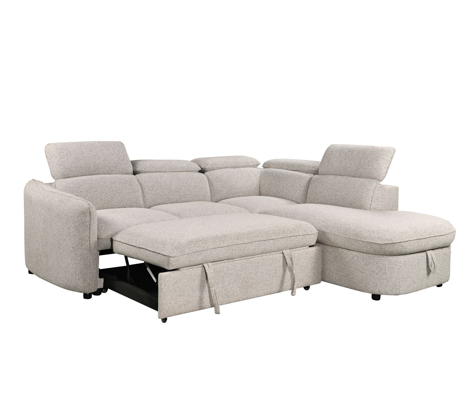 Preston 3 Piece Sectional w/ Pull-Out Sleeper - Pebble Fabric