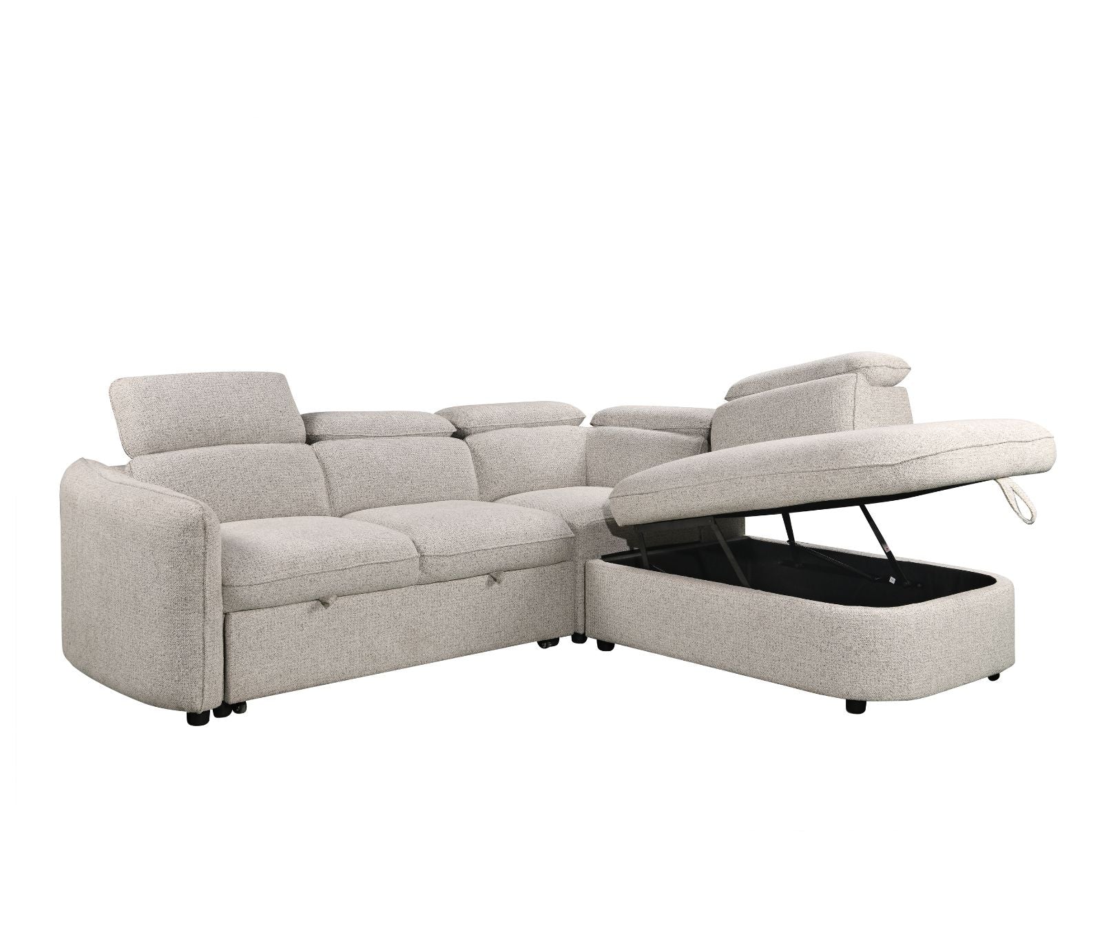 Preston 3 Piece Sectional w/ Pull-Out Sleeper - Pebble Fabric