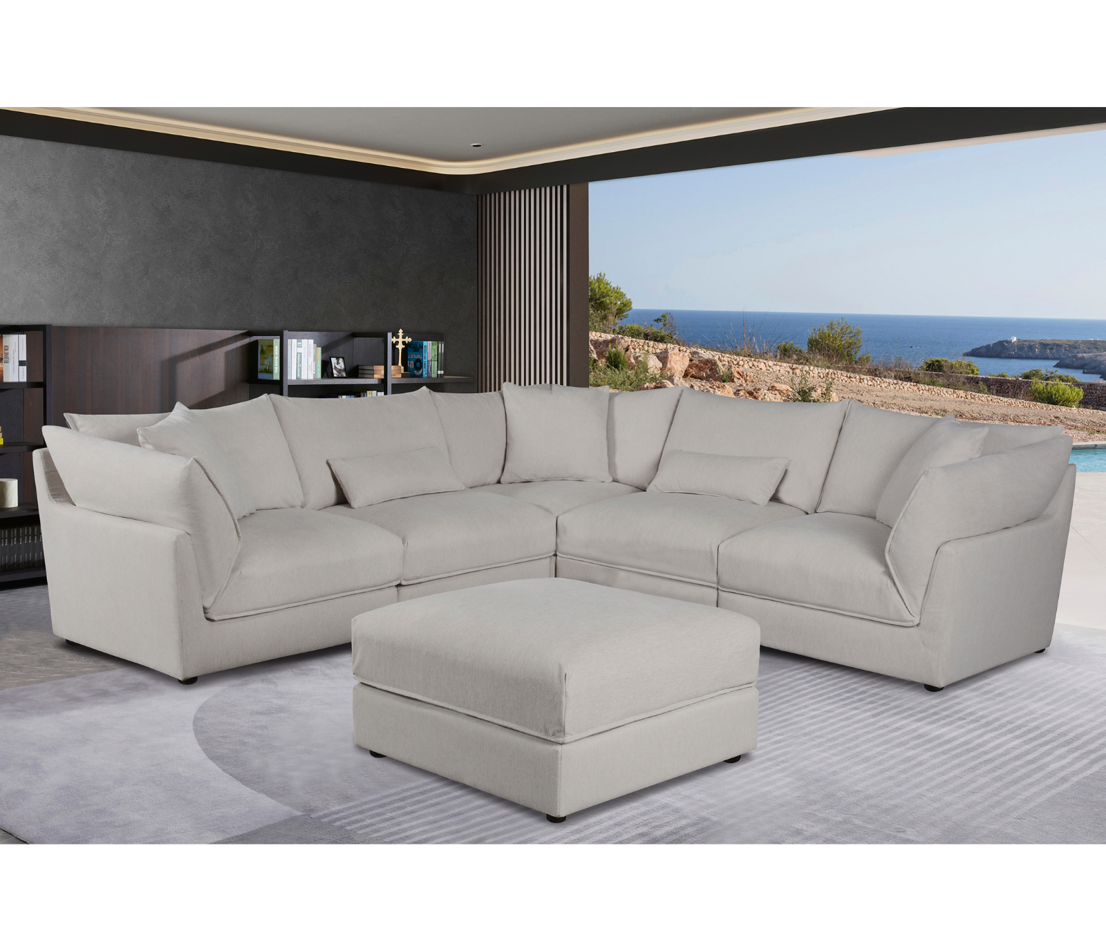 Royce 5 Piece Sectional - Cream Fabric