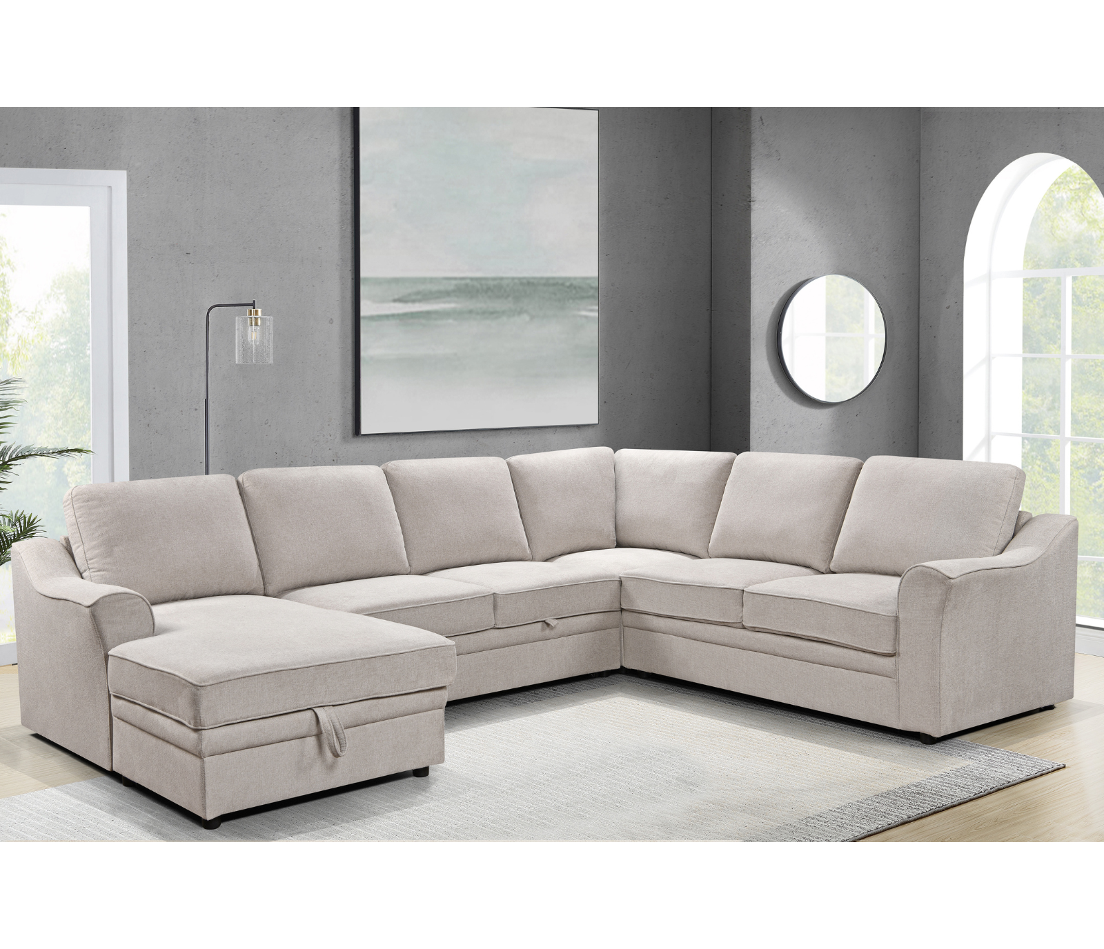 Sarena 4 Piece Sectional w/ Pull-Out Sleeper - Beige Fabric