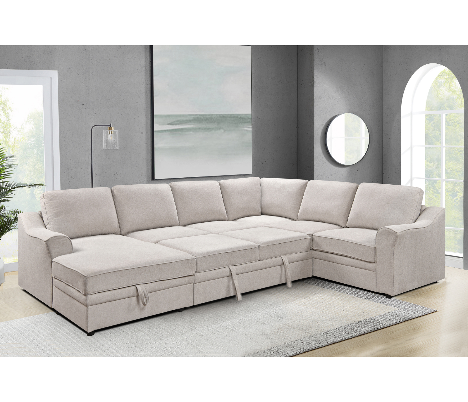 Sarena 4 Piece Sectional w/ Pull-Out Sleeper - Beige Fabric