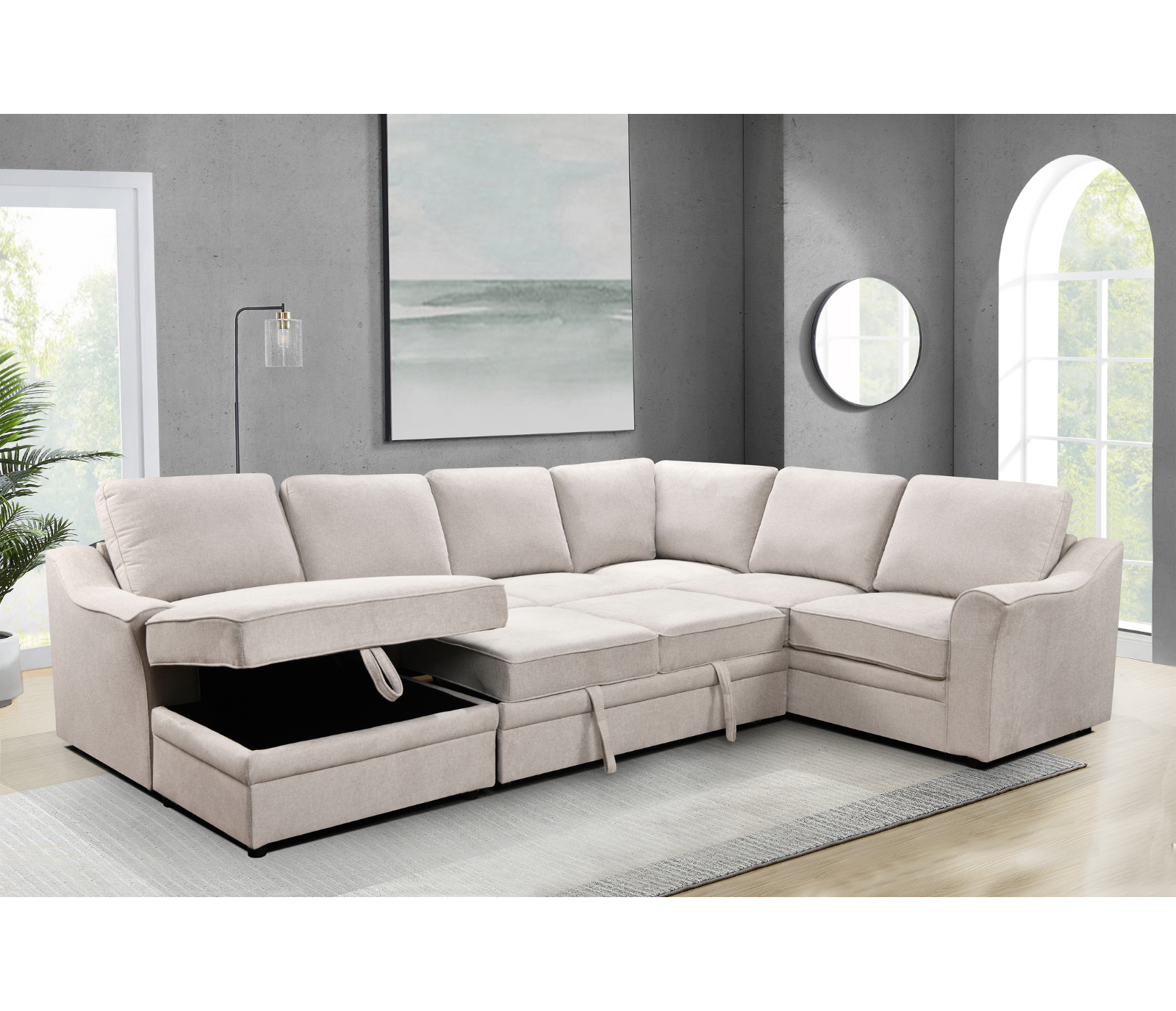 Sarena 4 Piece Sectional w/ Pull-Out Sleeper - Beige Fabric