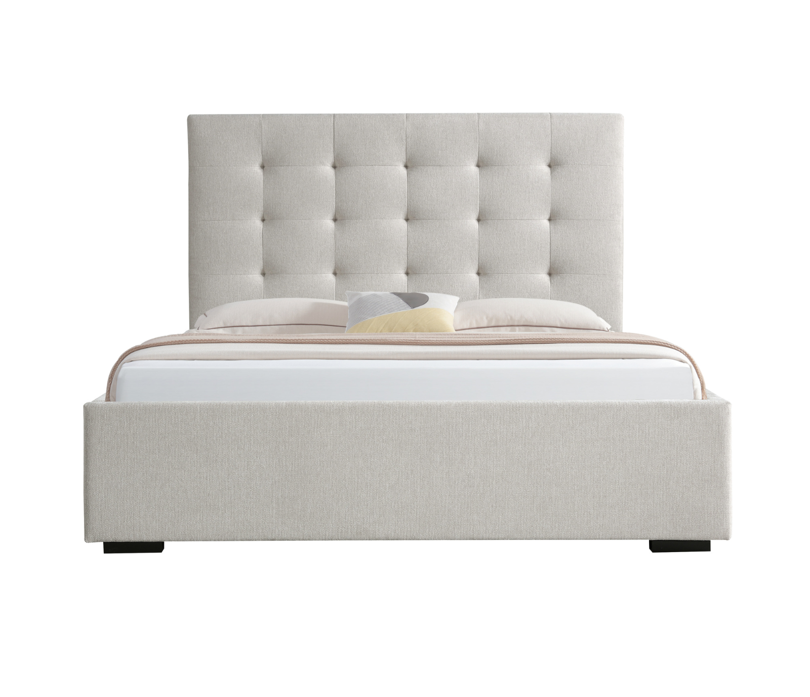 Savoy Upholstered Bed w/ Lift Storage - Beige Fabric
