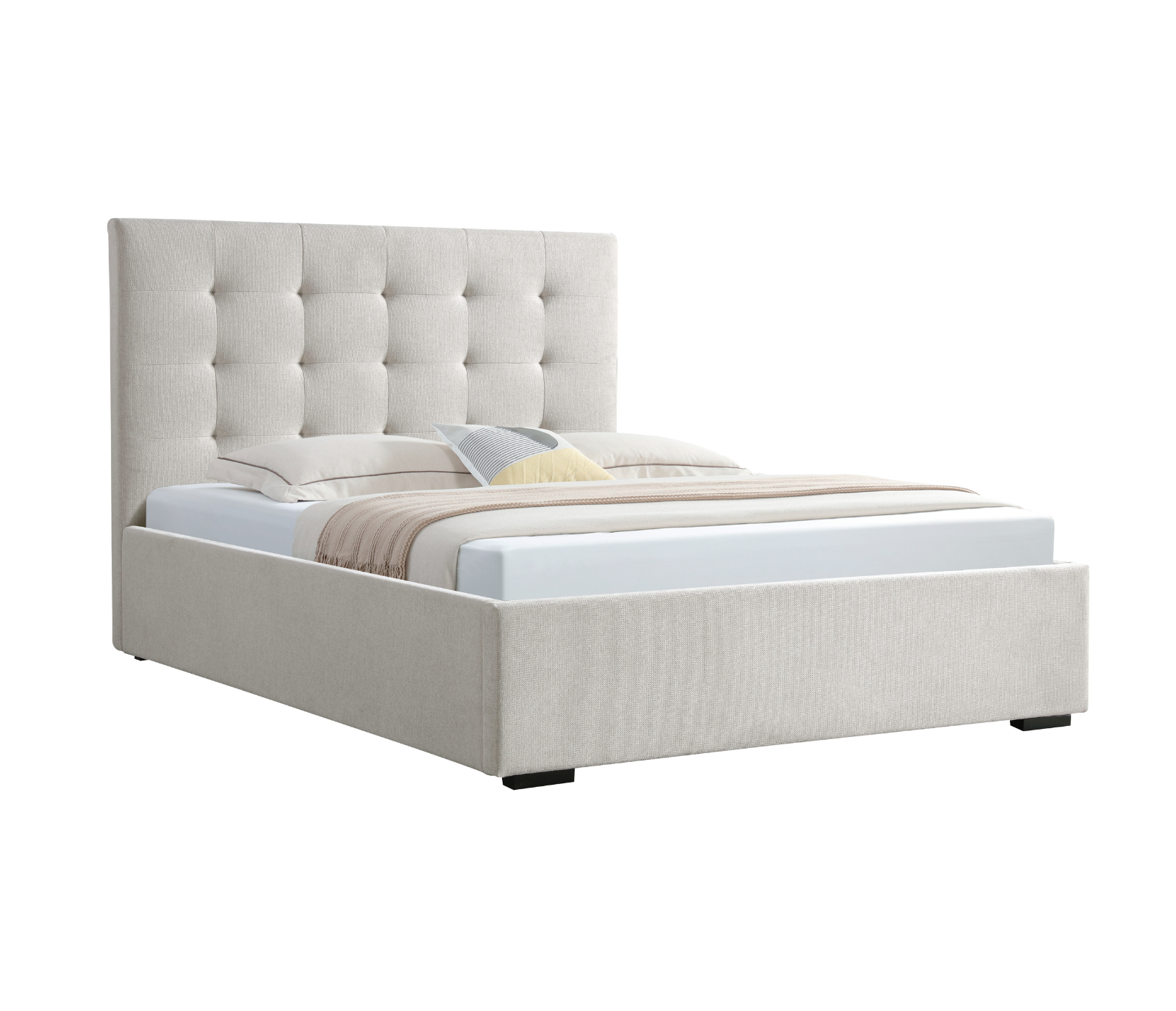 Savoy Upholstered Bed w/ Lift Storage - Beige Fabric