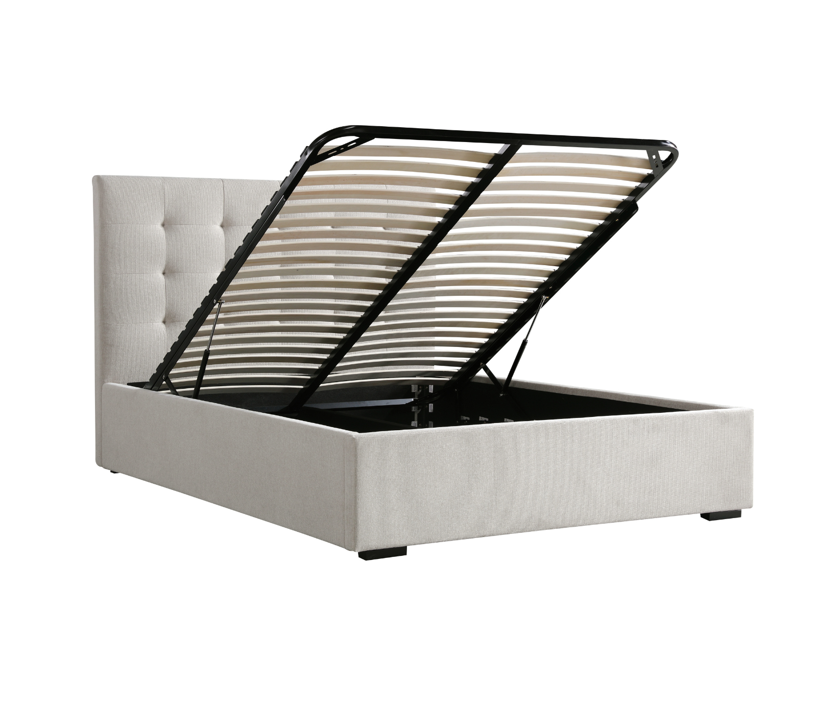 Savoy Upholstered Bed w/ Lift Storage - Beige Fabric