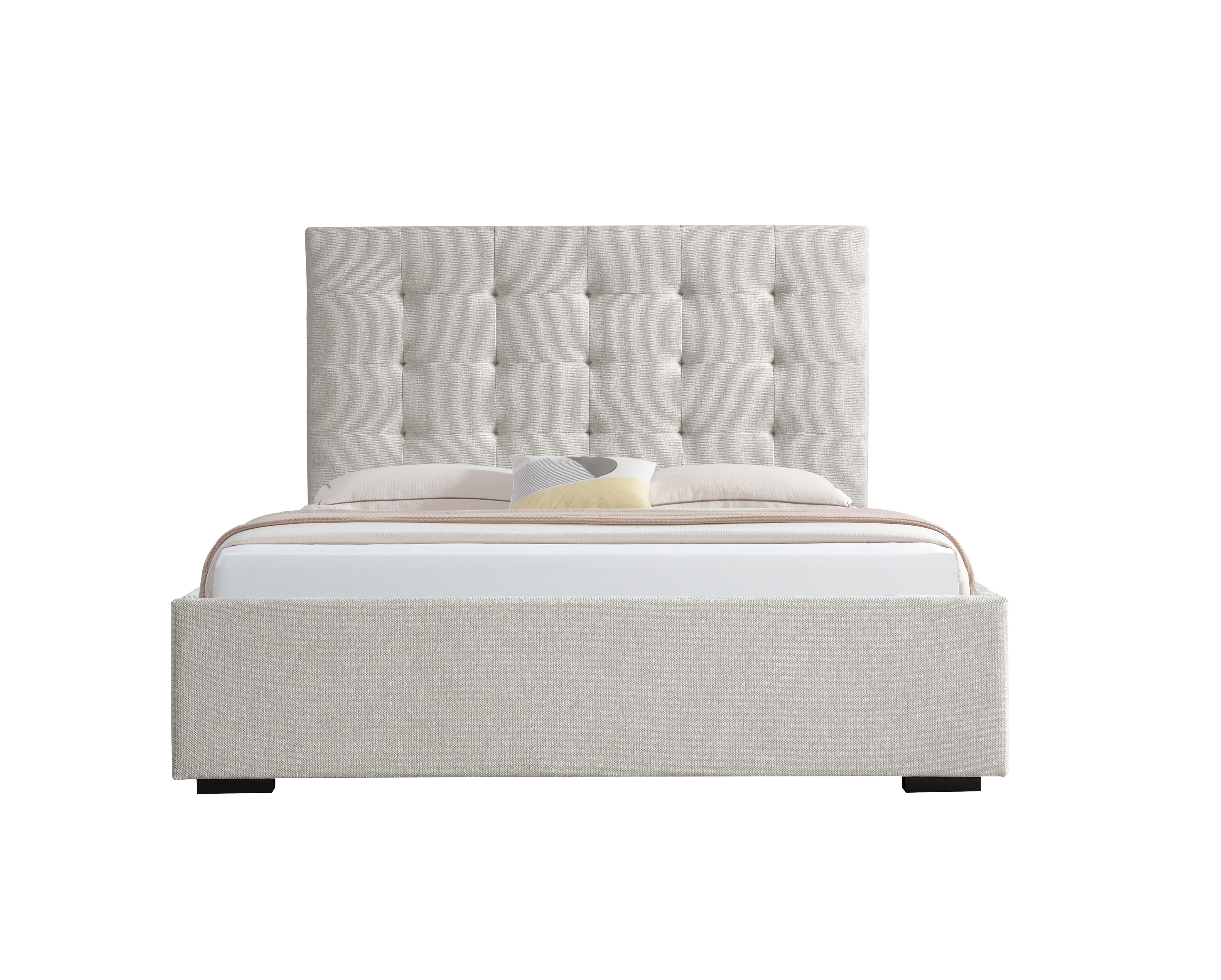 Savoy Upholstered Bed w/ Lift Storage - Beige Fabric